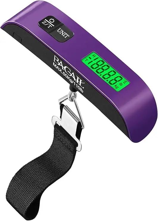 110lbs luggage scale with backlit LCD display for accurate baggage weight measurement, perfect for travelers.