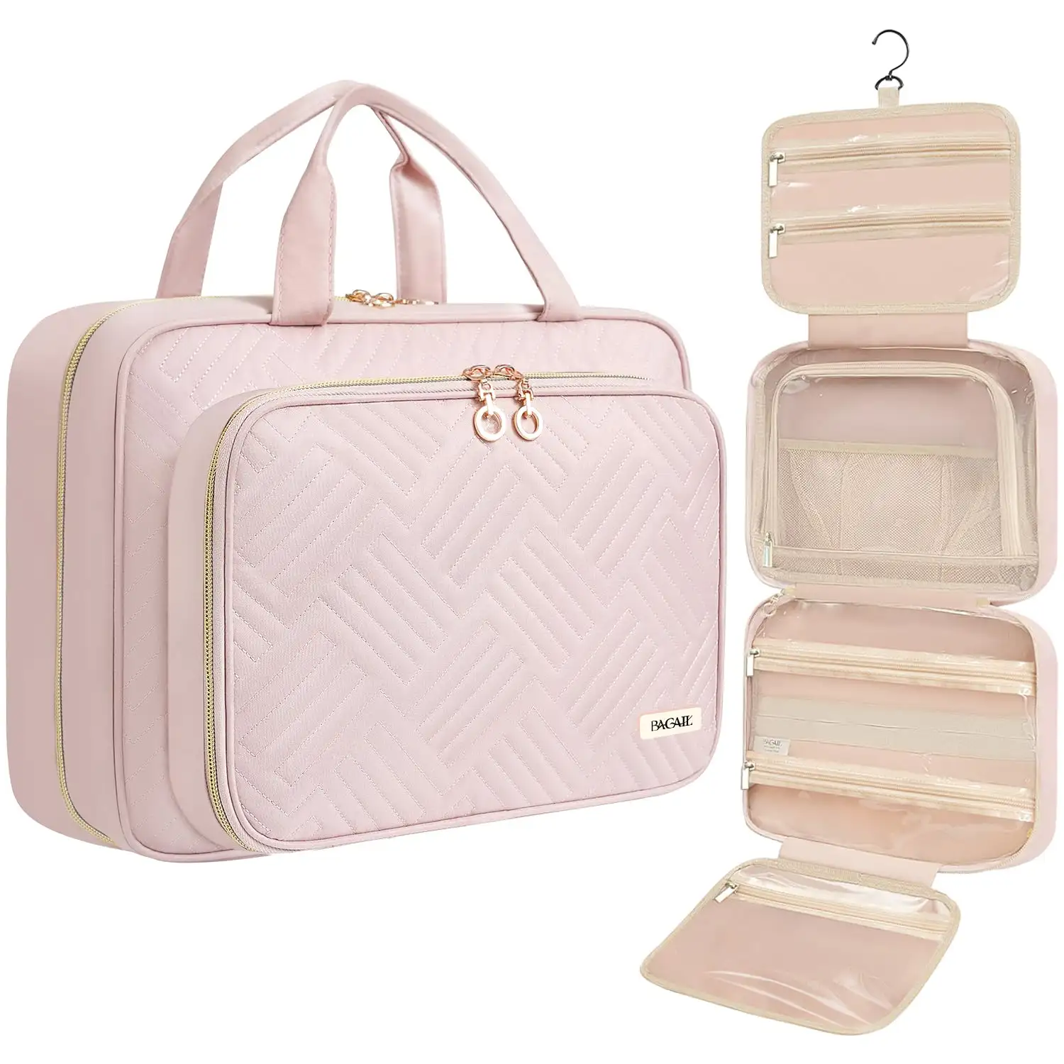 BAGAIL black hanging toiletry bag, water-resistant, large capacity, perfect for travel cosmetics and essentials.