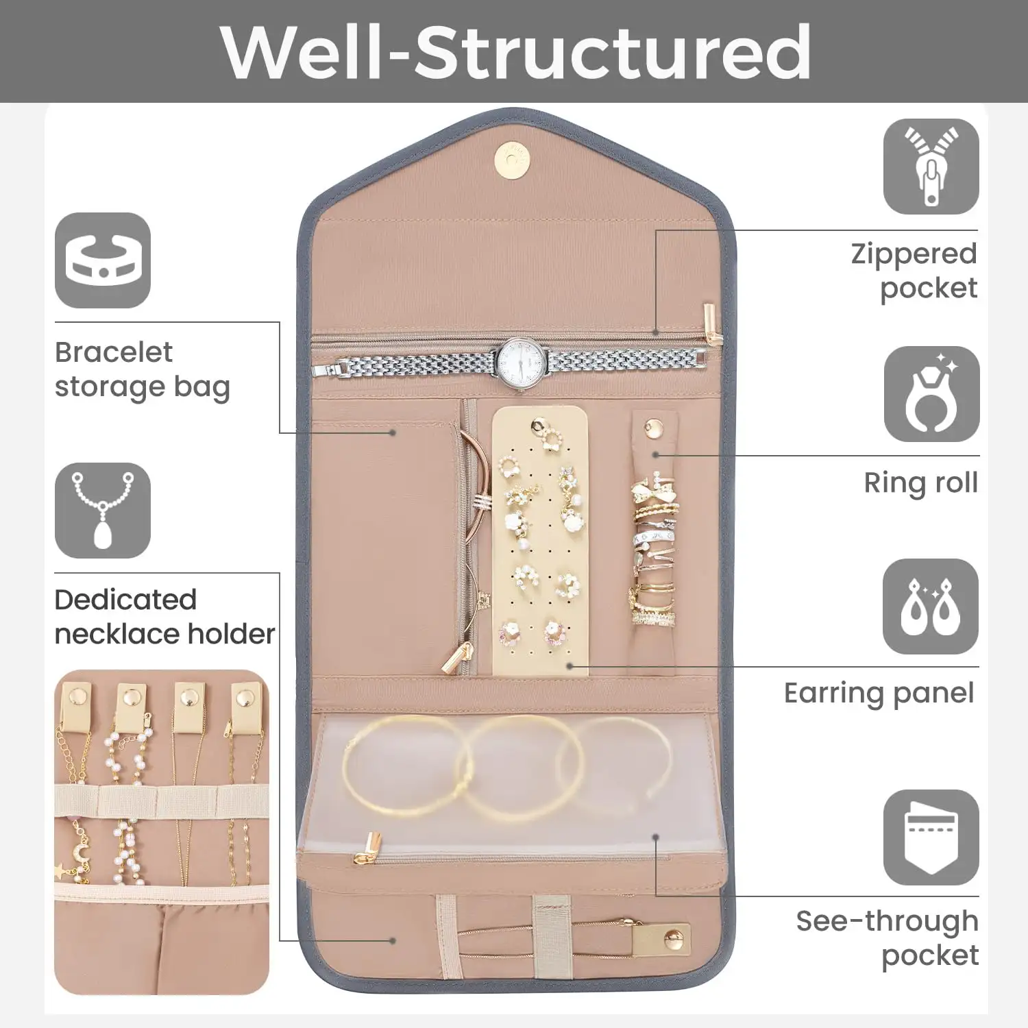 BAGAIL water-resistant hanging toiletry bag, large capacity cosmetic organizer for travel essentials in black.