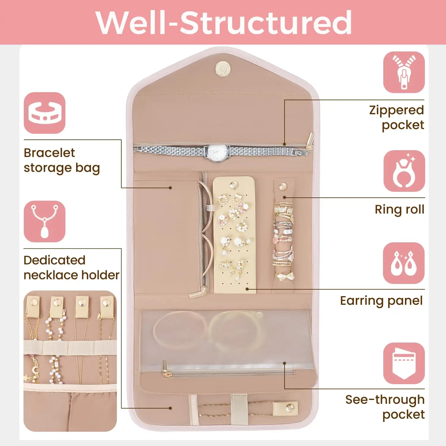 BAGAIL water-resistant hanging toiletry bag for women, large capacity travel makeup organizer in classic black.