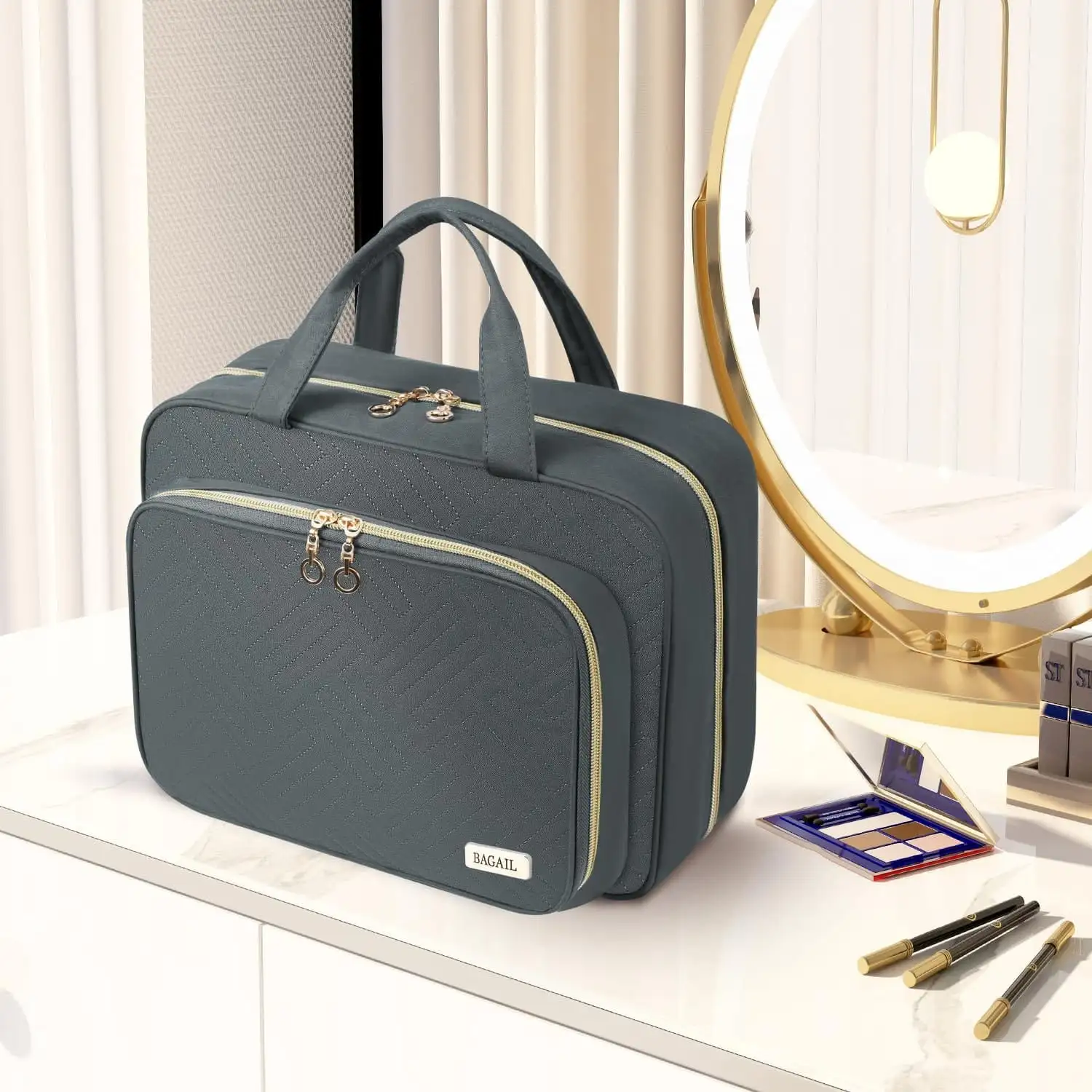 BAGAIL water-resistant hanging toiletry bag for women, large capacity travel makeup organizer in classic black.