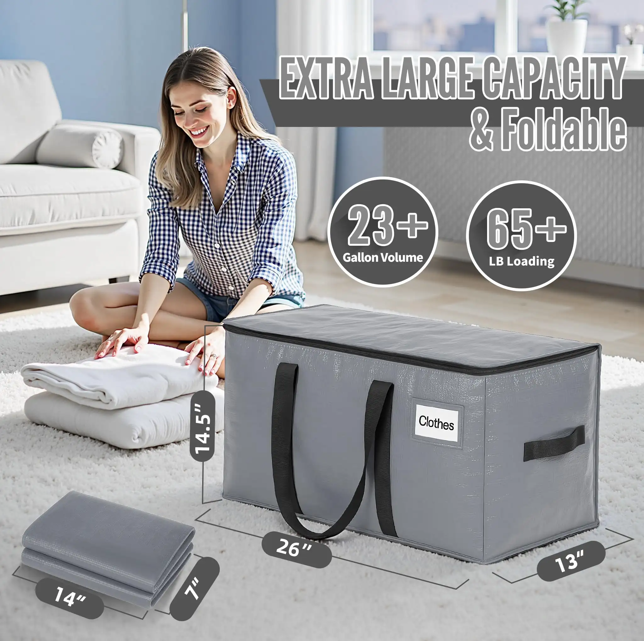 Extra large heavy-duty moving bags with strong handles, perfect for clothes and college moving supplies, 2 pack in black.