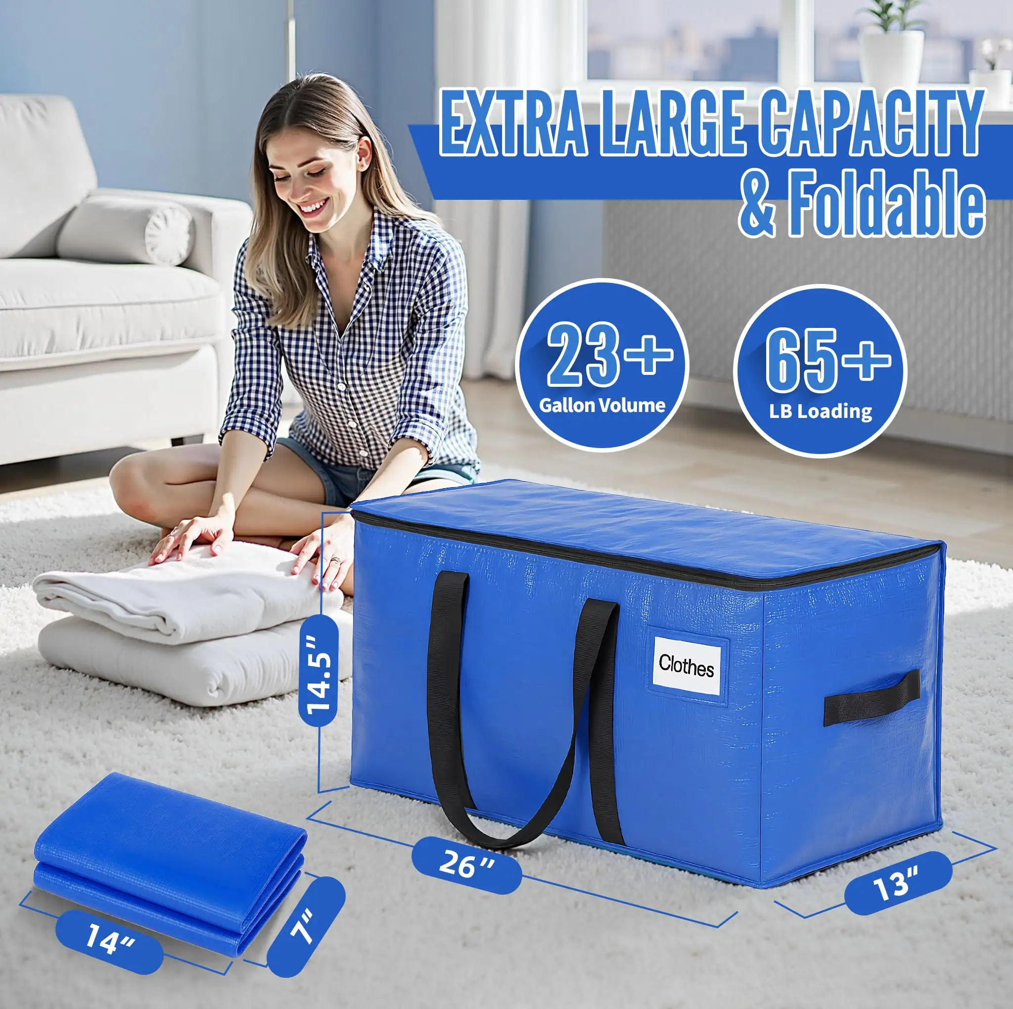 Heavy duty extra large moving bags with strong handles, ideal for clothes storage and college moving supplies, 2 pack.