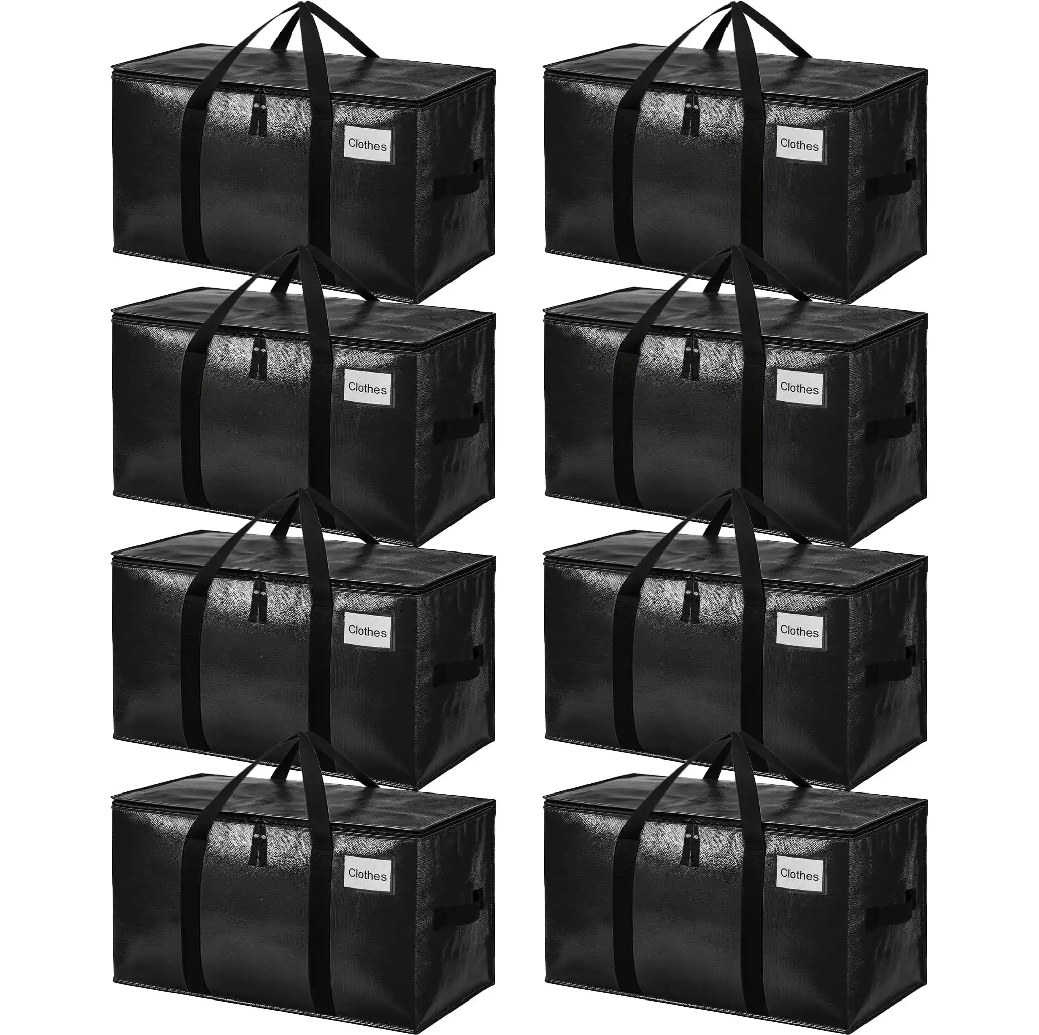 Heavy Duty Extra Large Moving Bags with Strong Handles, Ideal Storage Totes for Clothes, 2 Pack, Black, 80L Capacity