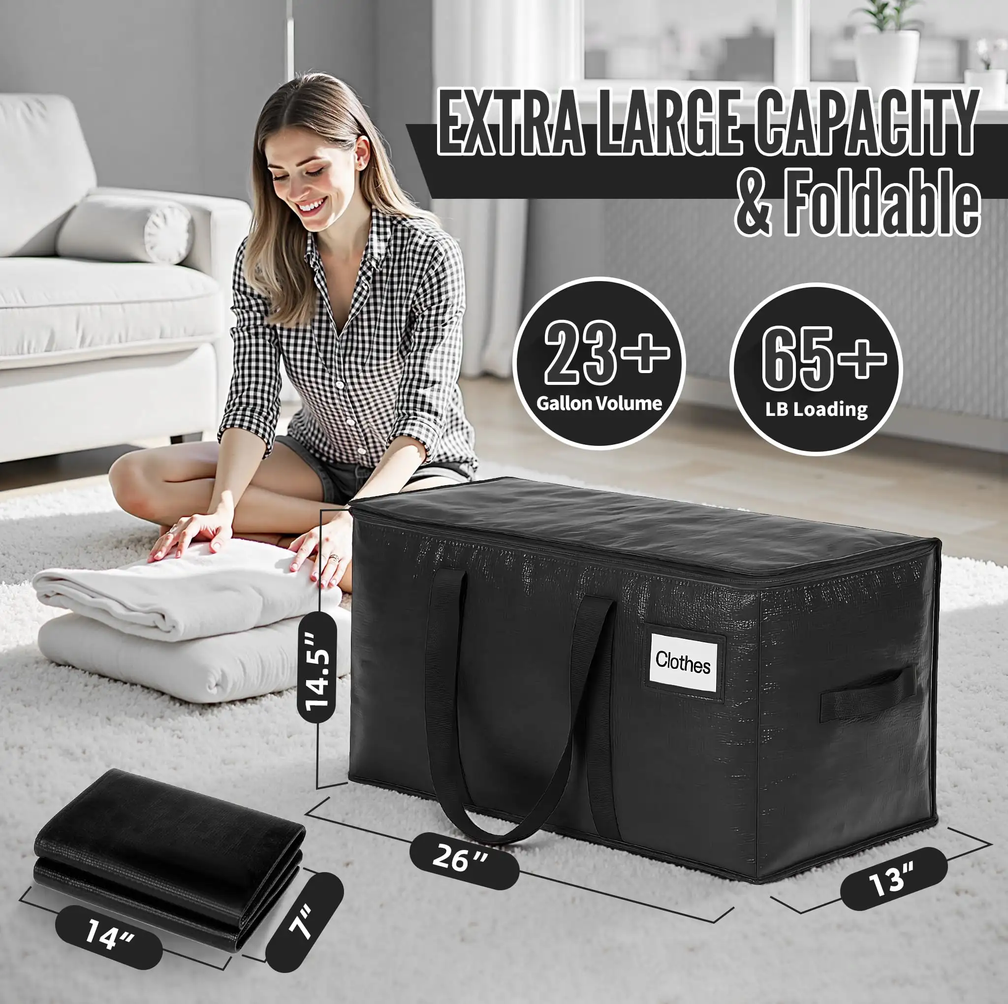 Heavy-duty extra large moving bags with strong handles, perfect for clothes and college moving supplies, black, 2 pack.