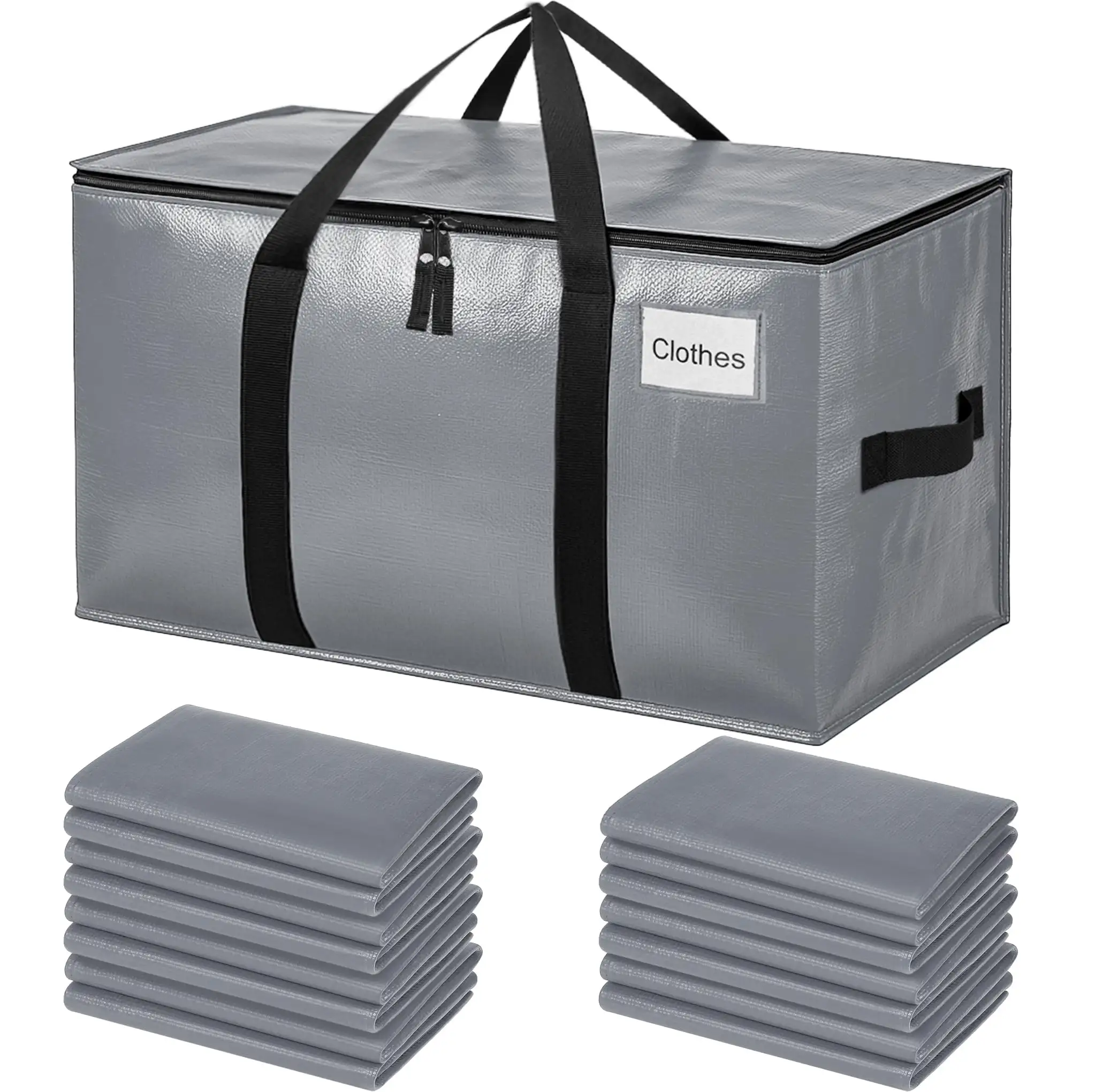 Extra large heavy-duty moving bags with strong handles, ideal for clothes and college supplies, 2-pack in black.