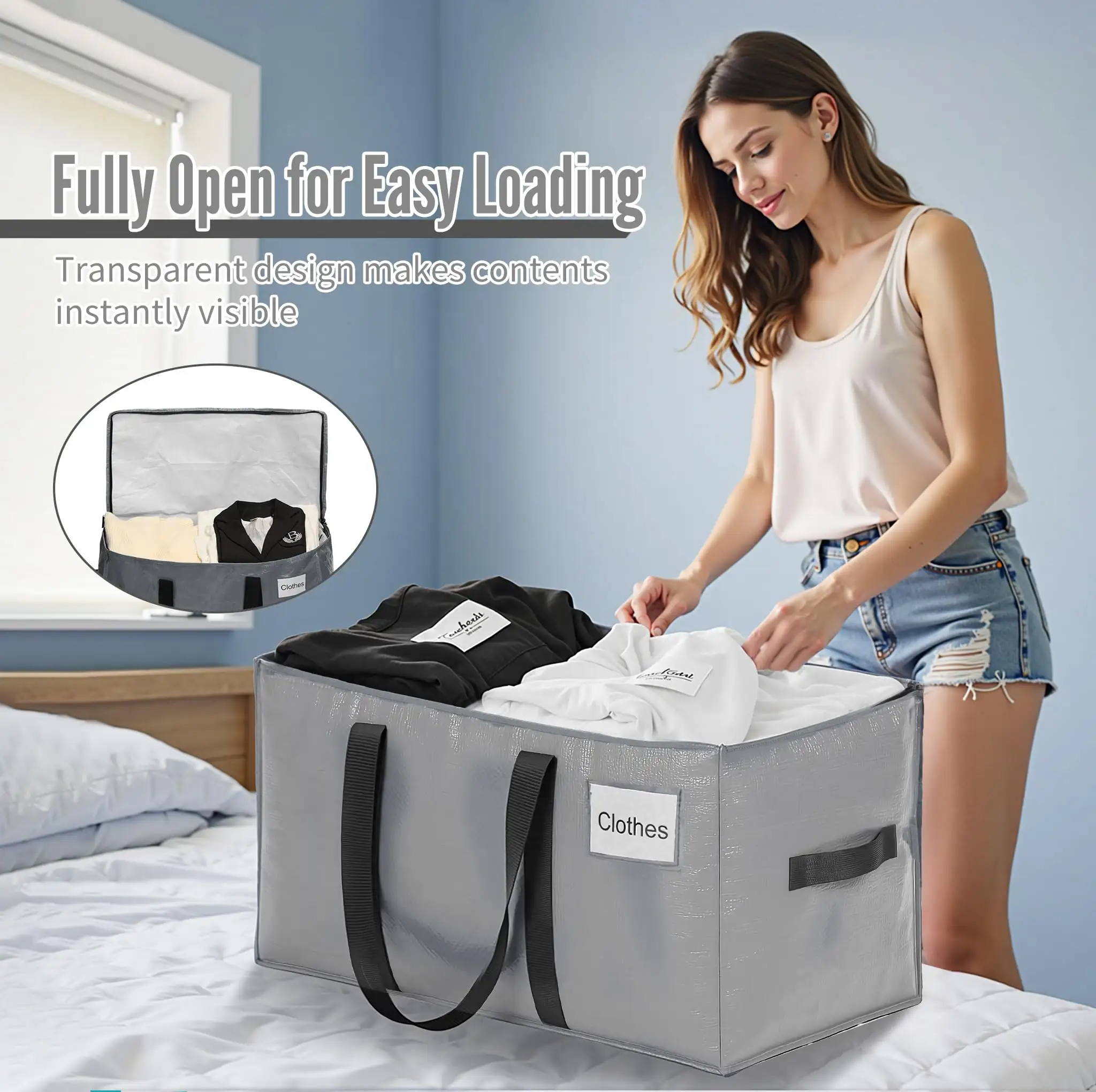 Heavy-duty extra large moving bags with strong handles, perfect for college moving and storage of clothes, 2 pack.