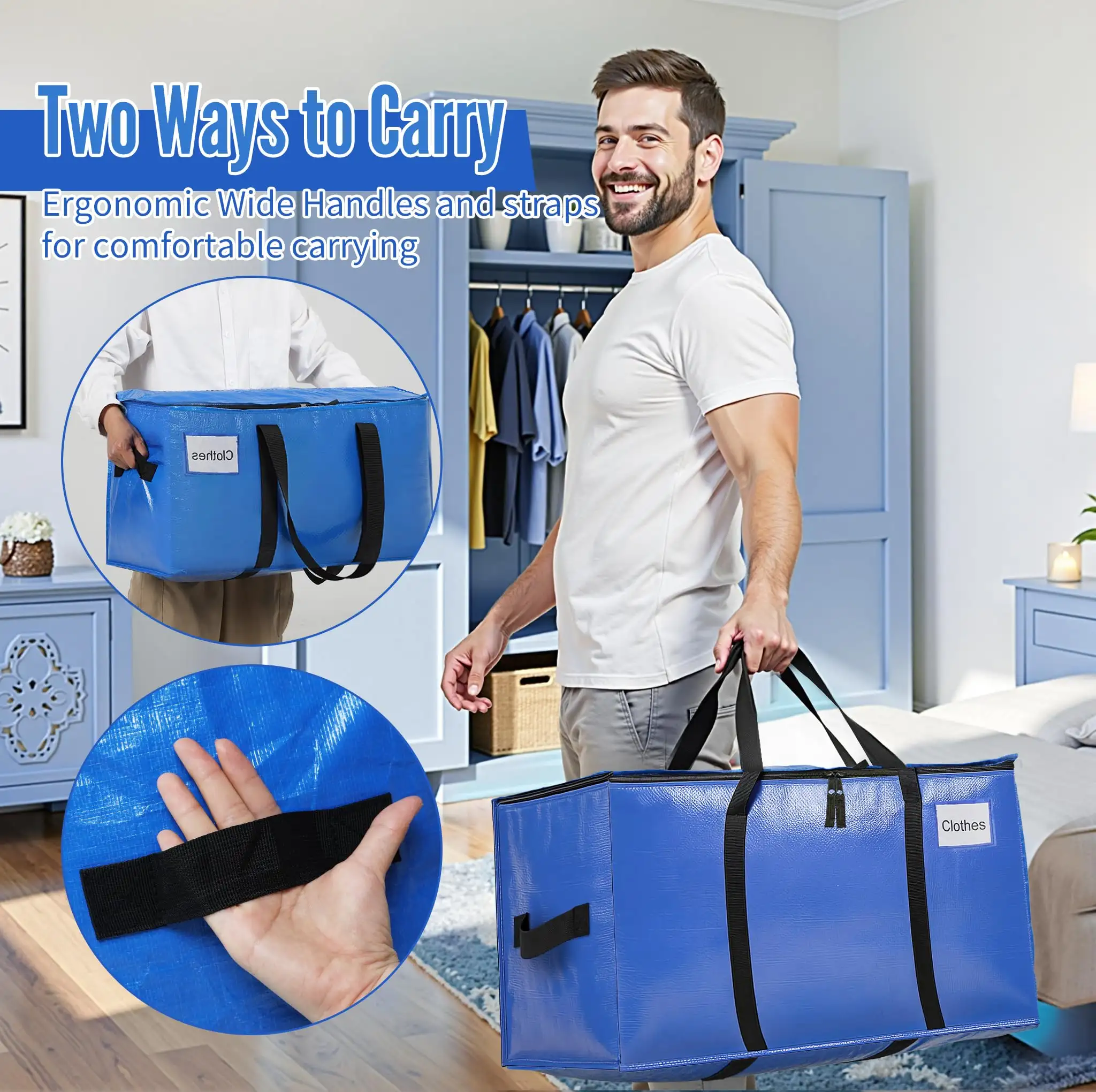Heavy duty extra large moving bags with strong handles, perfect for clothes and college moving supplies, 2 pack.