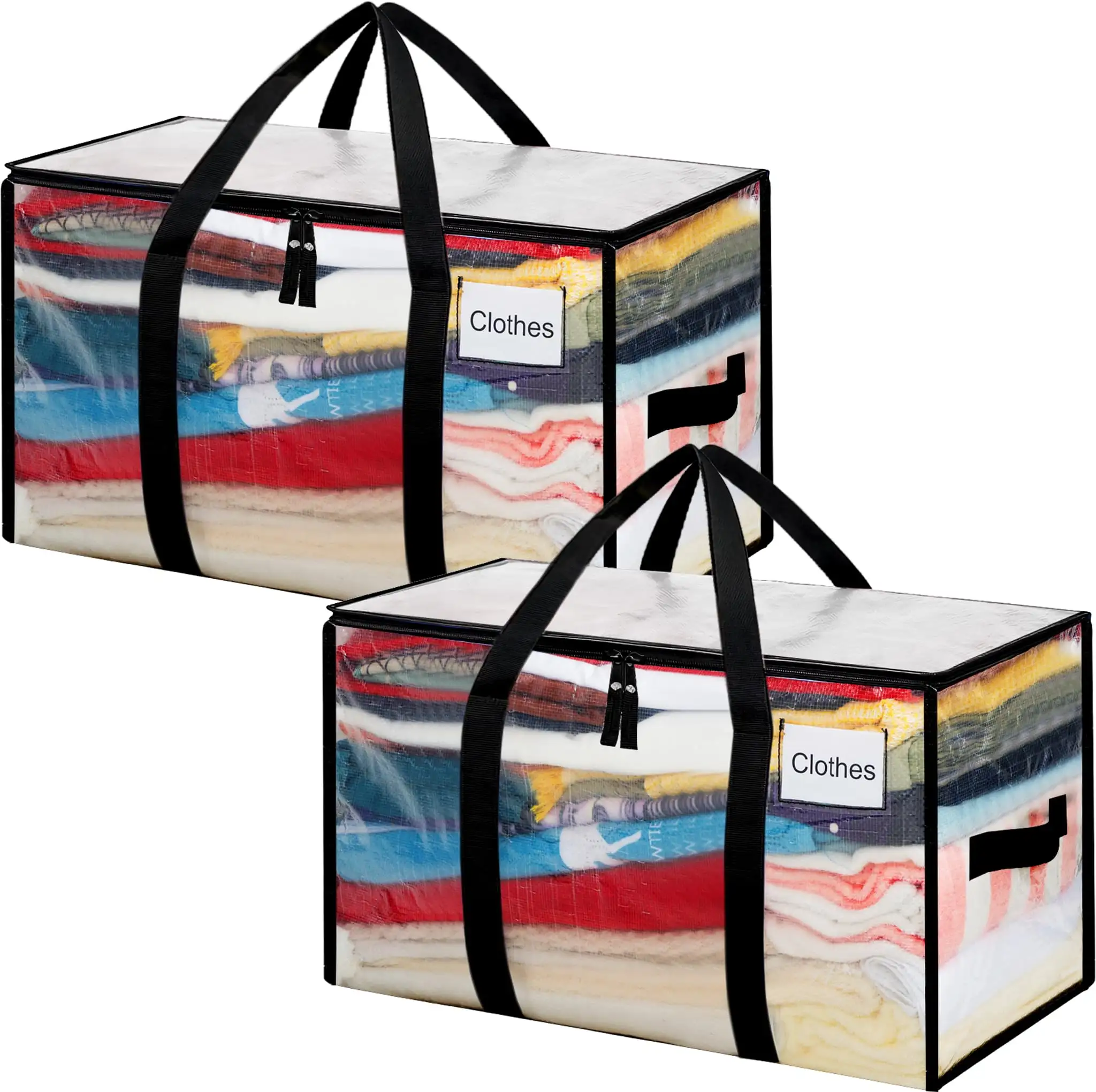 Heavy duty extra large moving bags with strong handles, perfect for clothes and college supplies, 2-pack, black.