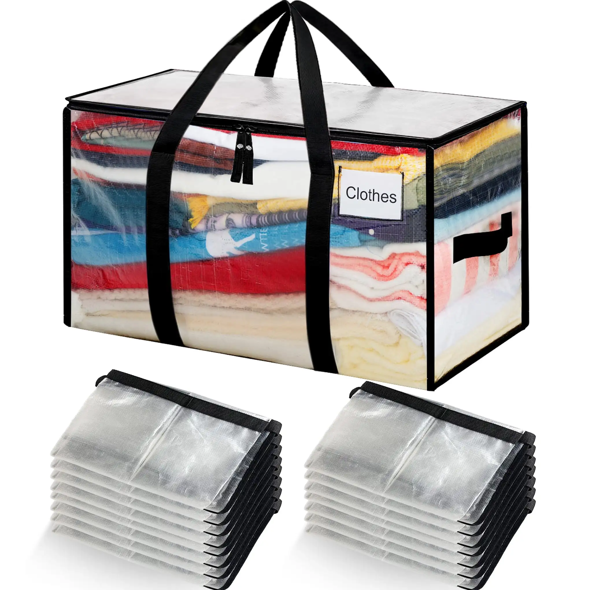 Heavy-duty extra-large moving bags with strong handles, perfect for college storage and clothing, 2-pack in black.