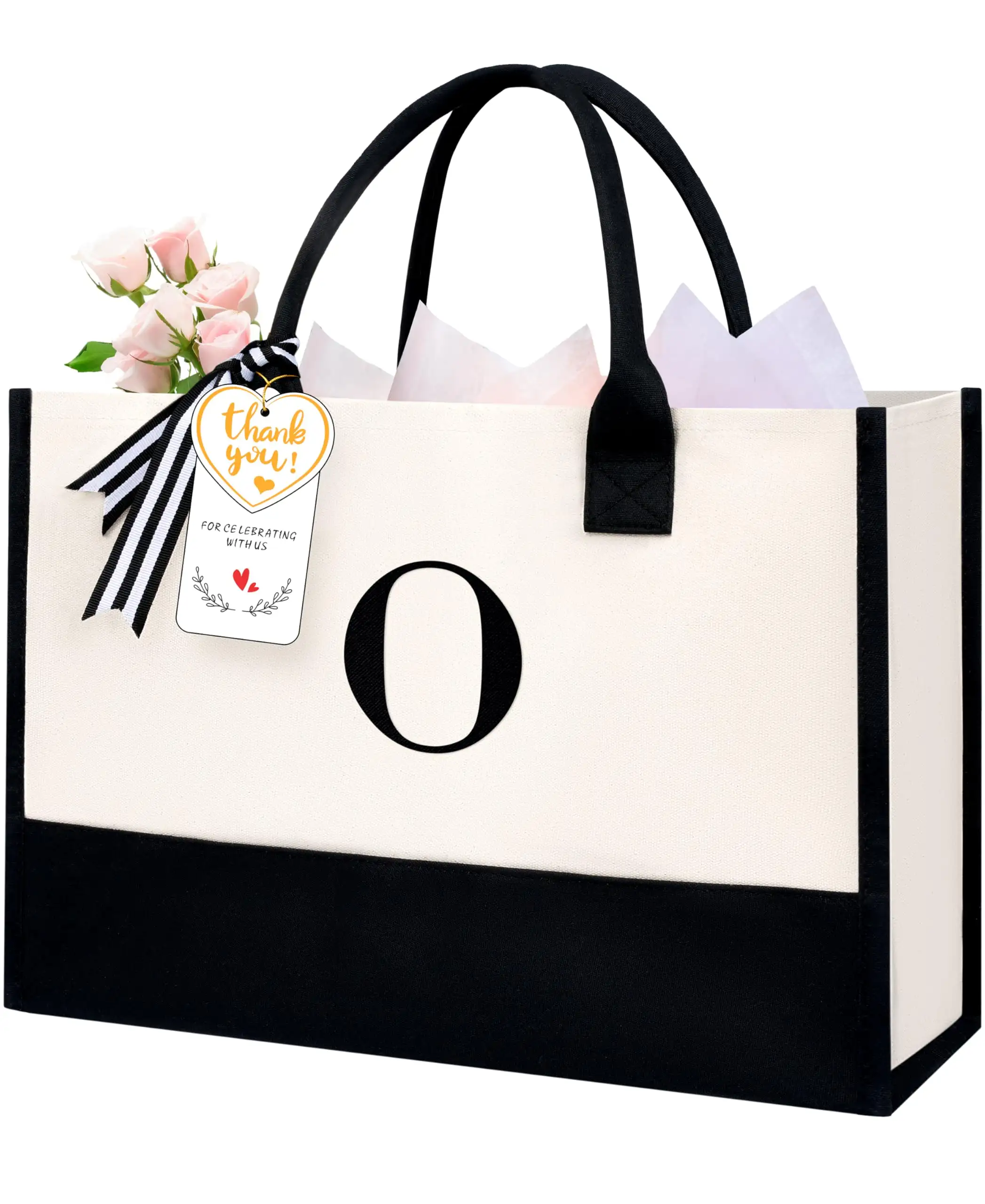 Personalized initial tote bag in ivory, perfect birthday gift for women, teachers, moms, and wedding favors. Monogrammed d...