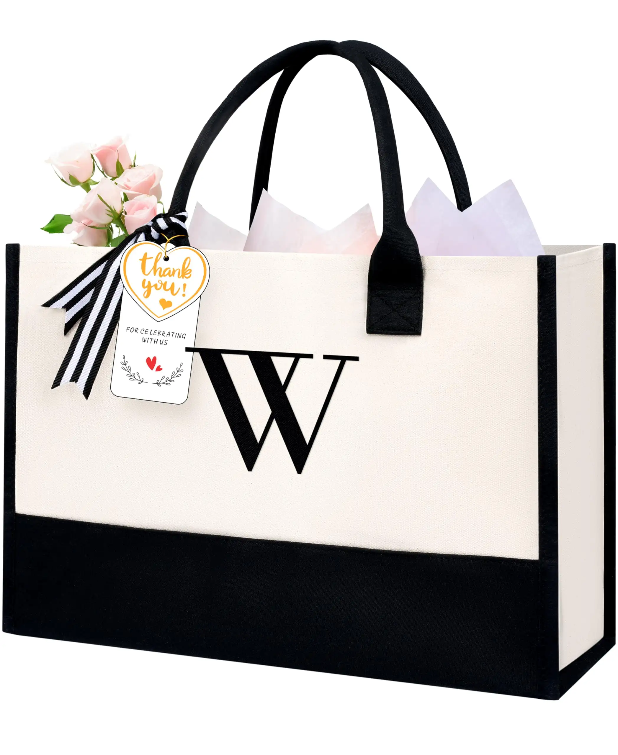 Personalized Initial Tote Bag in Ivory, perfect birthday gift for women, teachers, and moms, ideal for weddings and beach ...