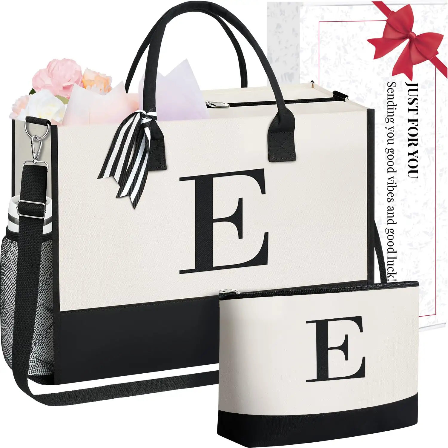 Personalized Ivory Initial Tote Bag for Women, Ideal Birthday Gift, Monogrammed Beach Bag for Moms, Teachers, and Friends.