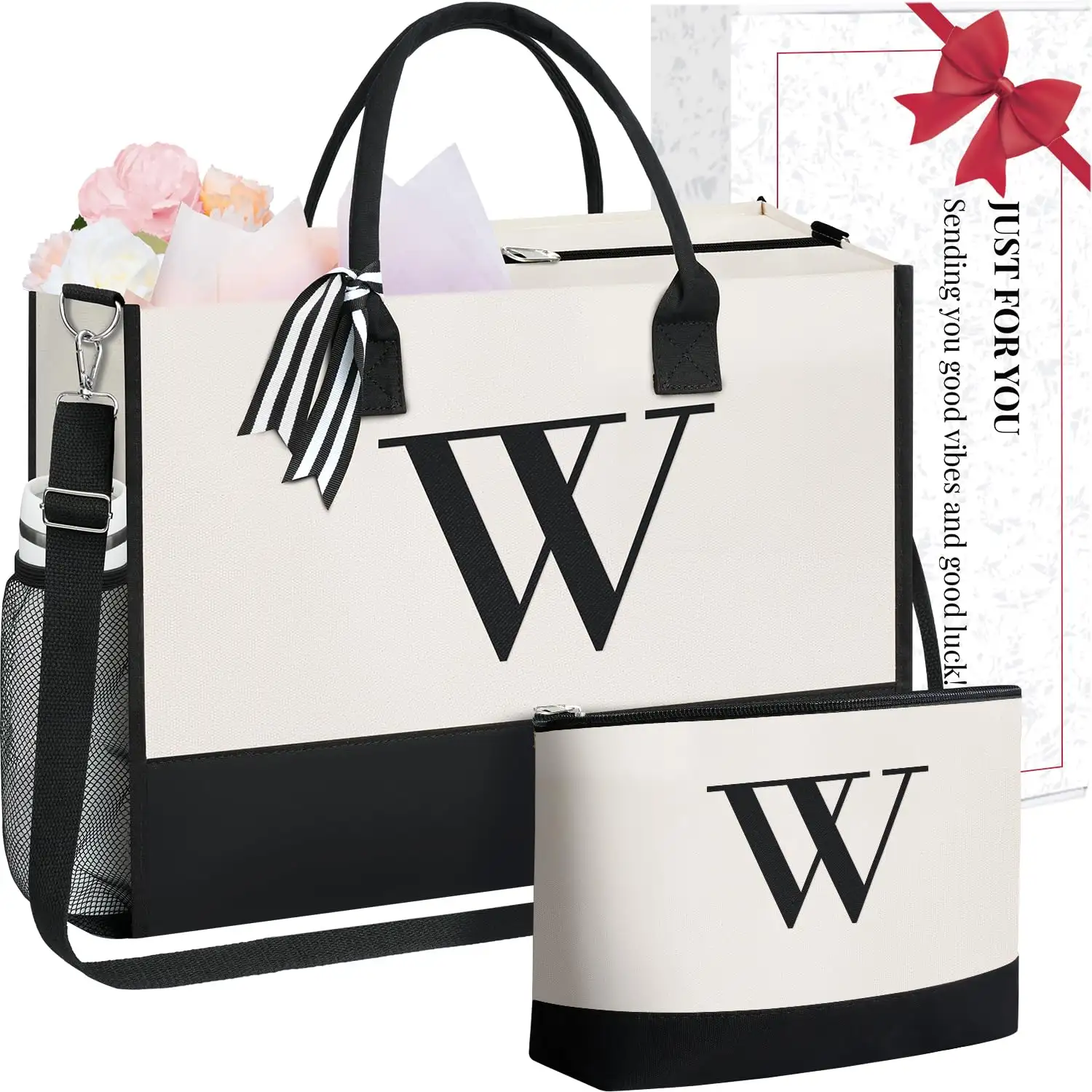 Personalized ivory initial tote bag for women, perfect as birthday gifts, wedding favors, or stylish beach accessories.