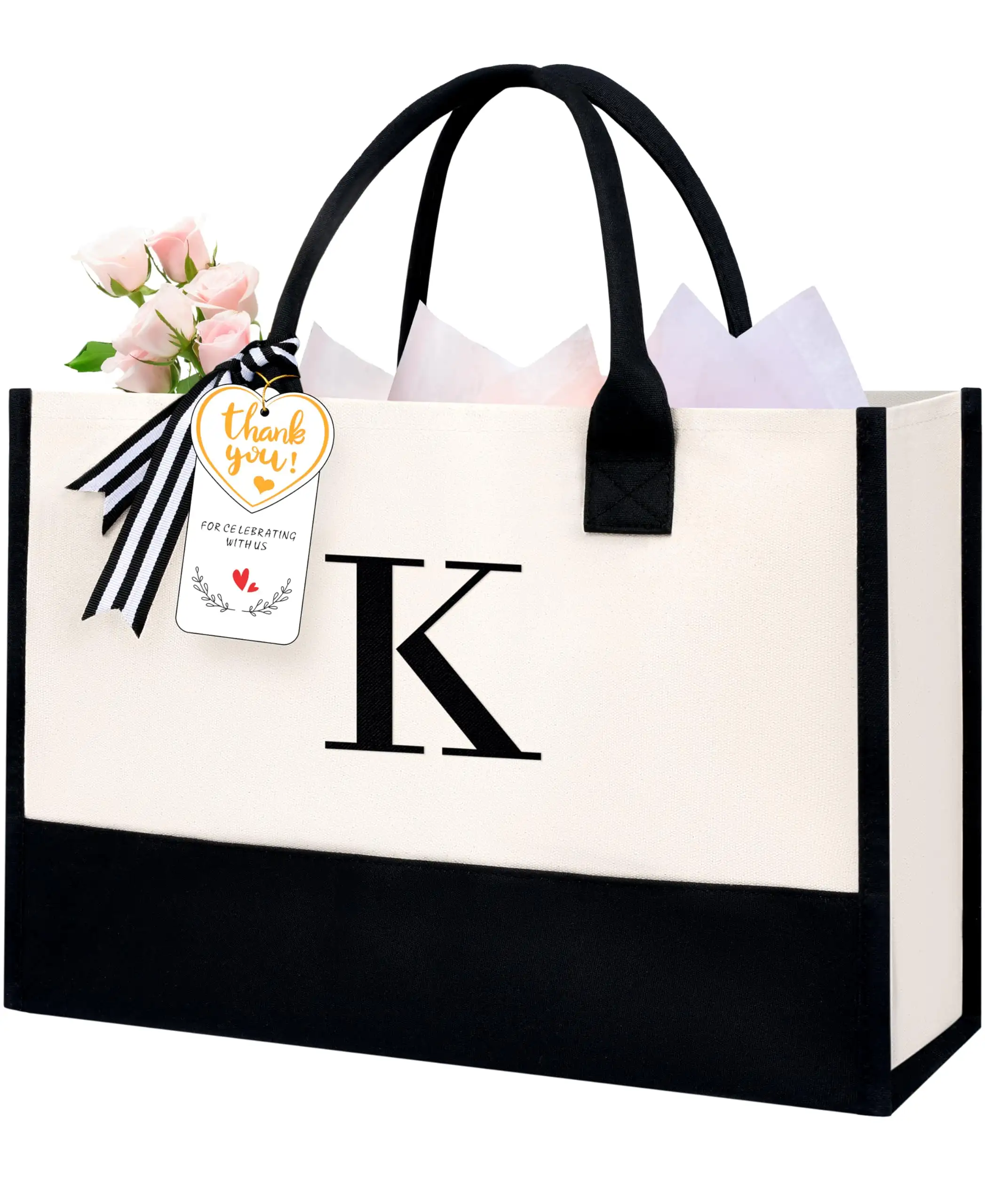 Personalized Initial Tote Bag in Ivory, perfect birthday gift for women, teachers, moms, or weddings; stylish monogrammed ...