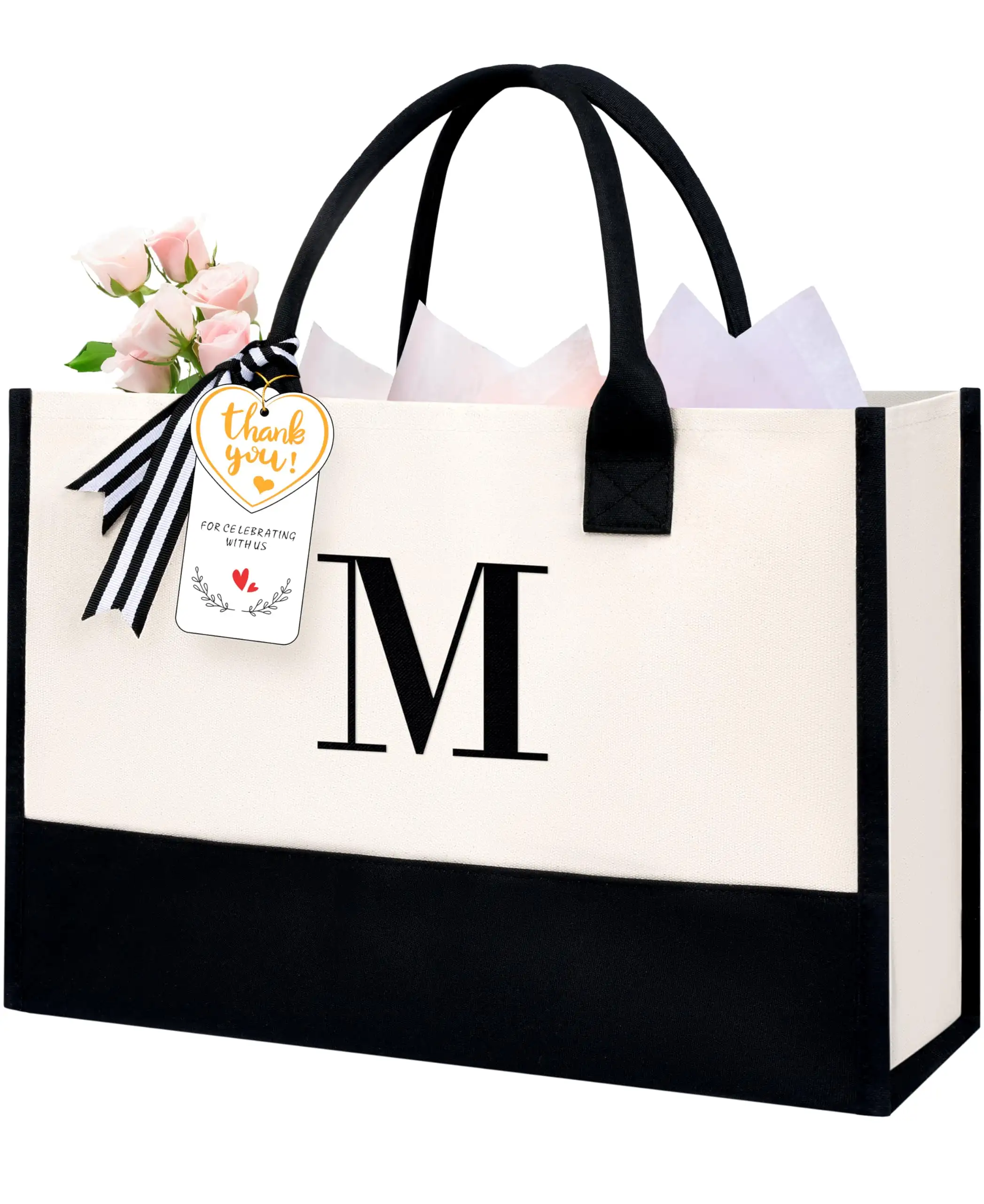 Personalized ivory Initial Tote Bag for women, perfect birthday gift for teachers, moms, and friends, monogrammed design.