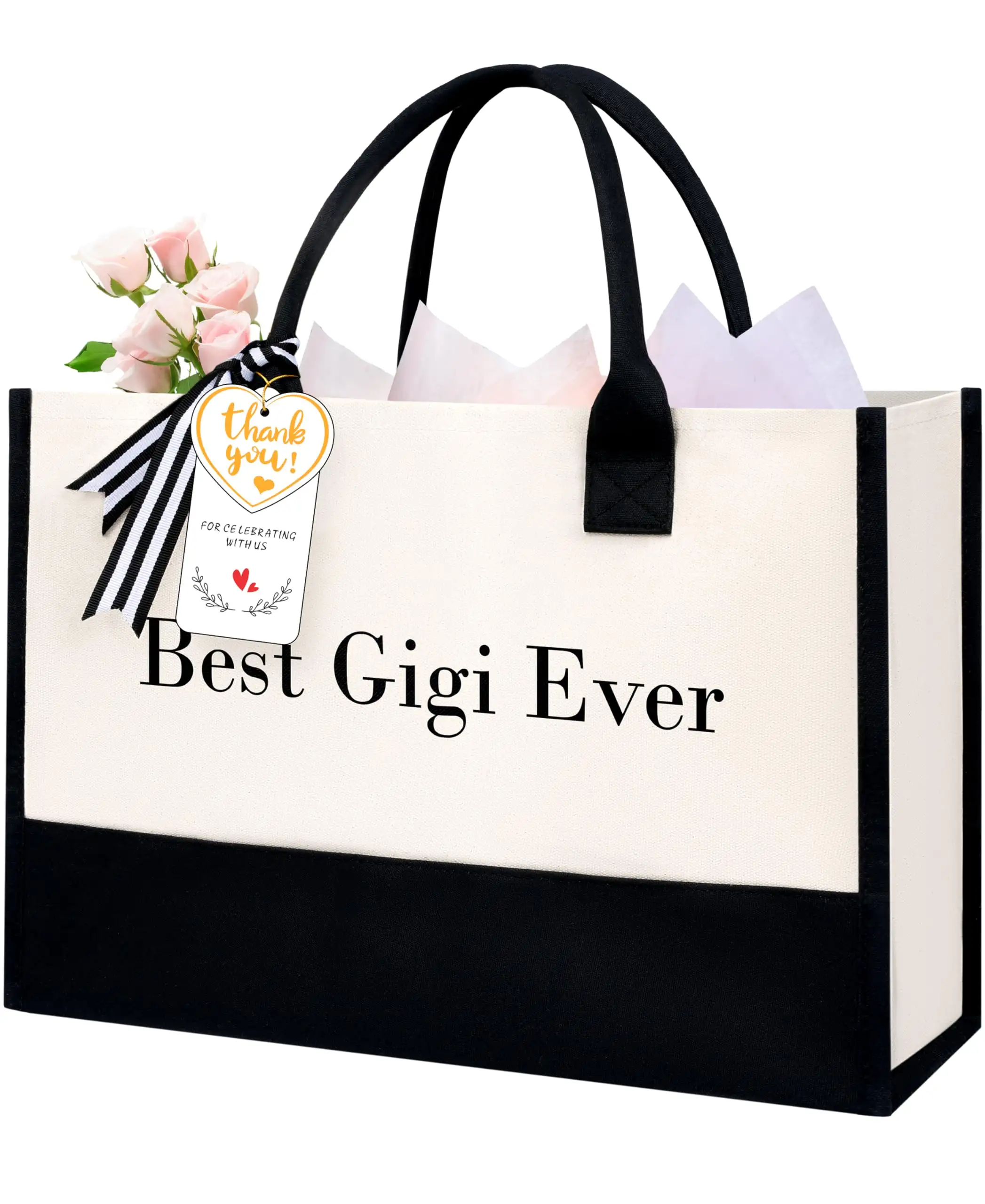 Personalized Initial Tote Bag in Ivory, perfect birthday gift for women, teachers, and moms; customizable monogram option.