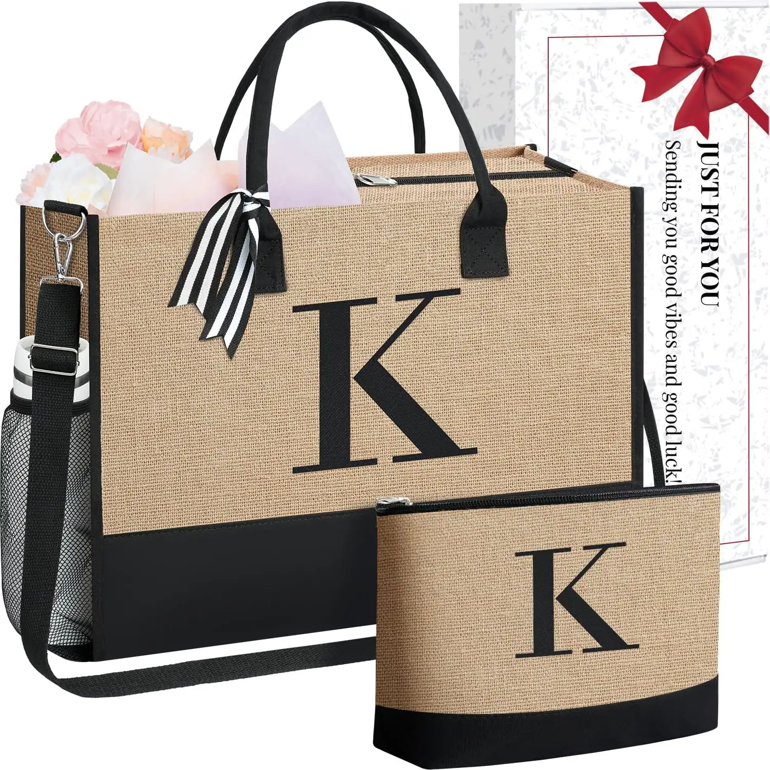 Personalized ivory Initial Tote Bag for women, perfect birthday gift for teachers, friends, and moms, monogrammed beach bag.