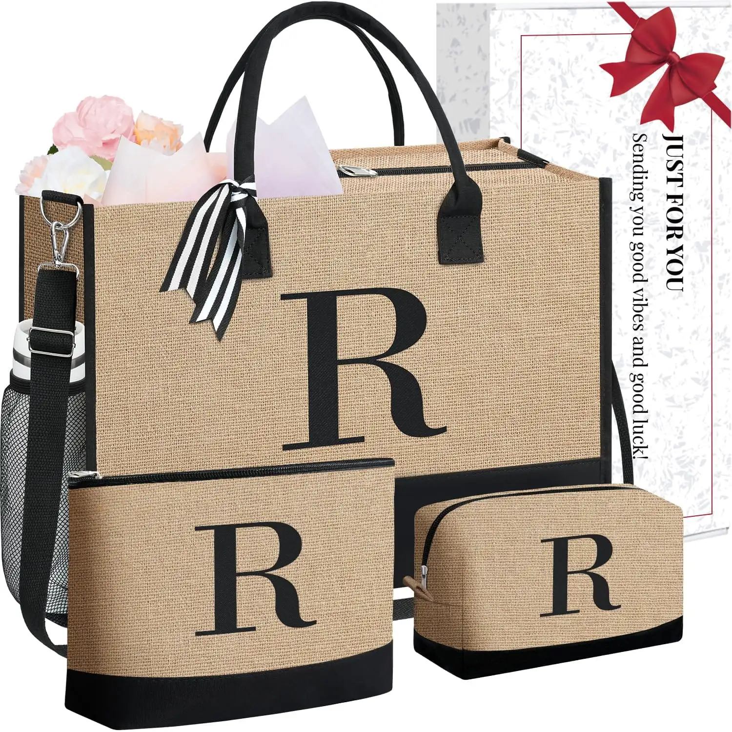 Personalized Initial Tote Bag for Women, Monogrammed Gift for Birthdays, Teachers, Moms, or Weddings - Ivory.