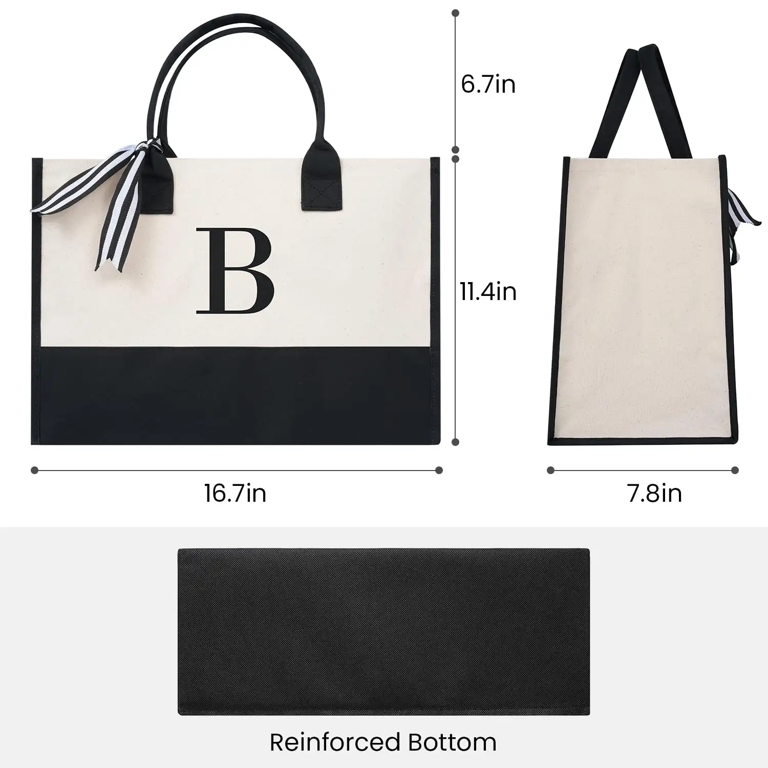 Personalized Initial Tote Bag in Ivory, perfect birthday gift for women, teachers, and moms; stylish monogrammed beach bag.