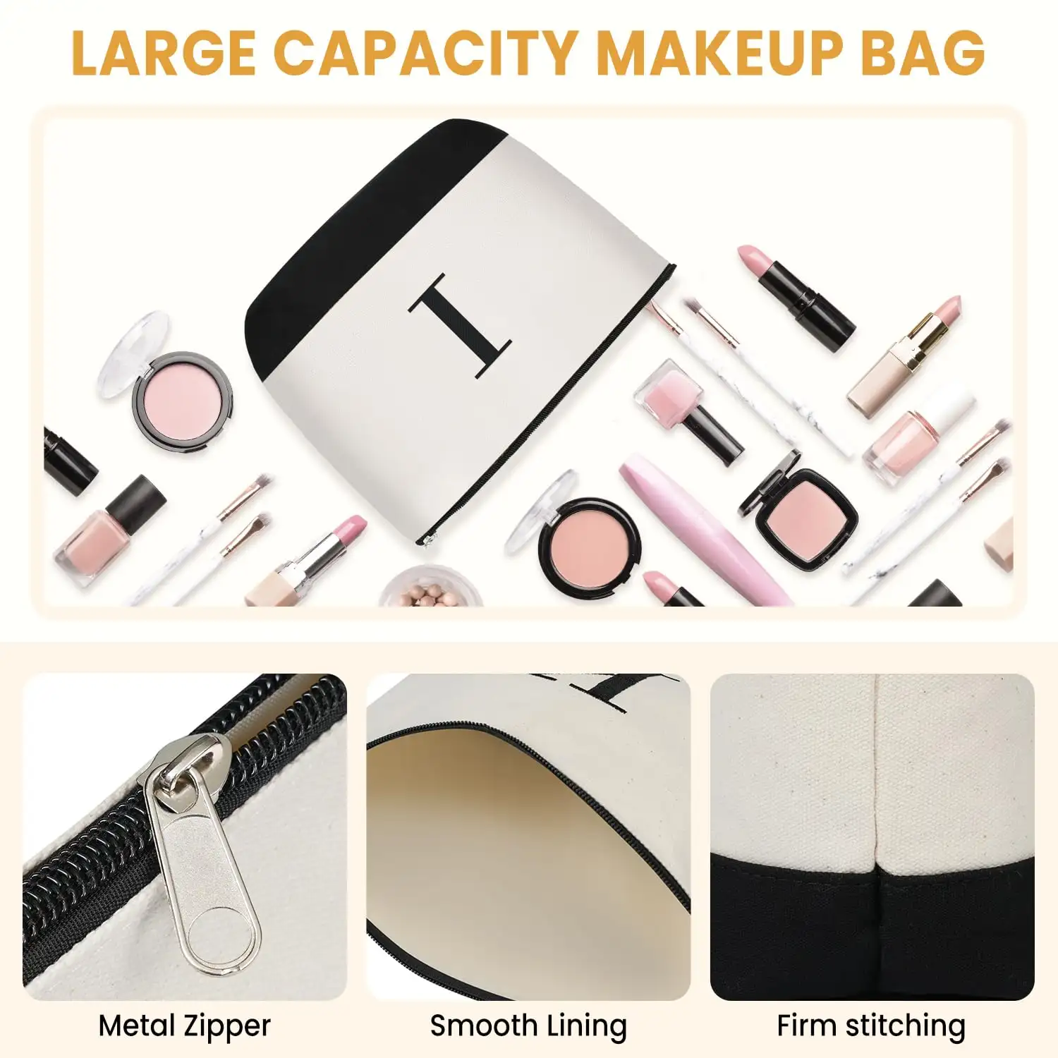 Monogrammed Initial Tote Bag, personalized gift for women, ideal for birthdays, teachers, moms, and weddings in ivory.