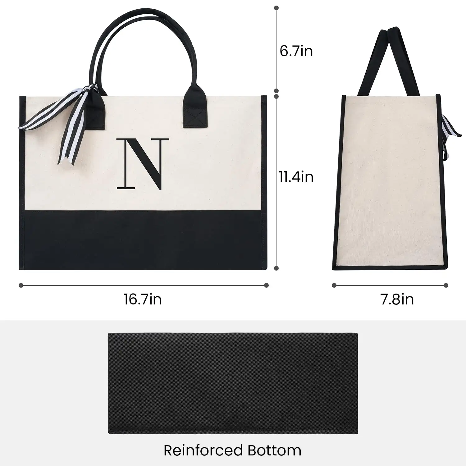 Personalized Initial Tote Bag in Ivory, perfect birthday gift for women, teachers, friends, and moms. Monogrammed beach bag.