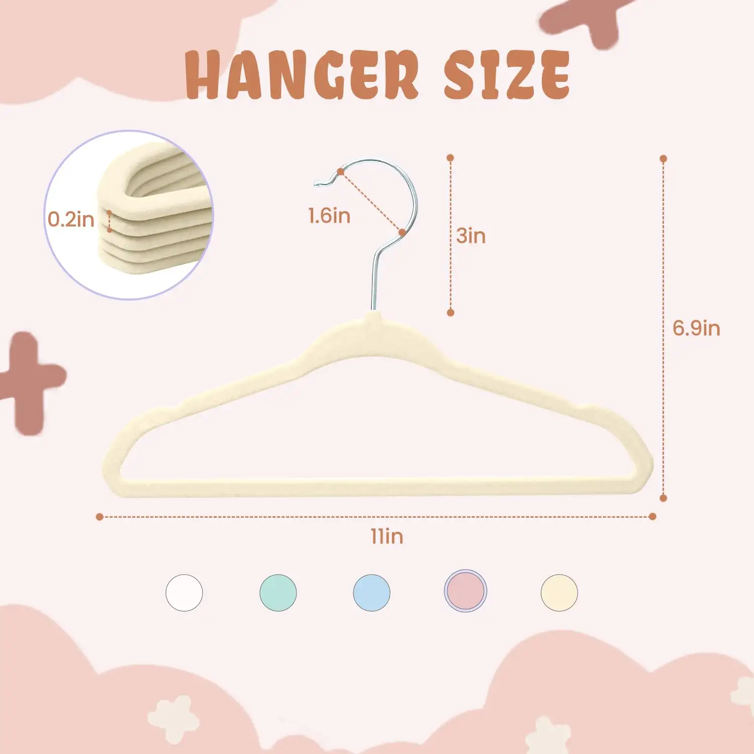 Kids velvet hangers, 11 inches, non-slip design for infant and toddler clothes, 50 pack in black.