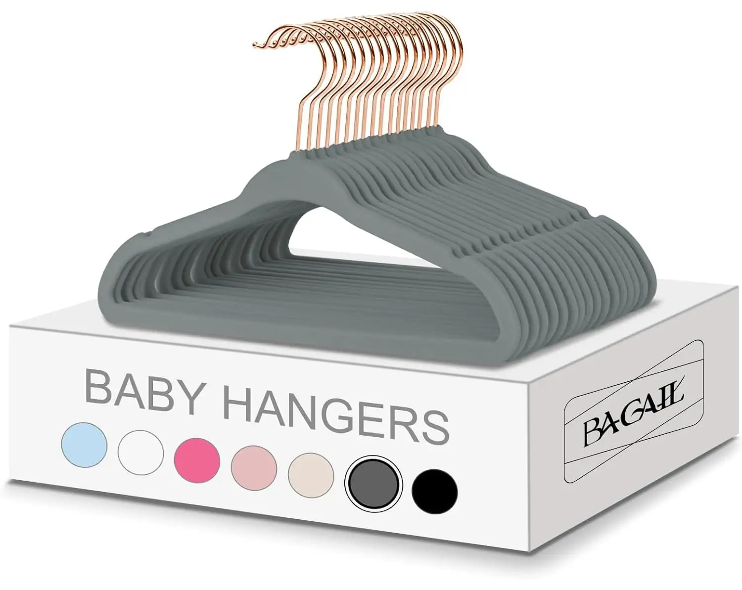 Kids velvet hangers, 11 inches, non-slip design, ideal for infant/toddler clothes, 50-pack in black.