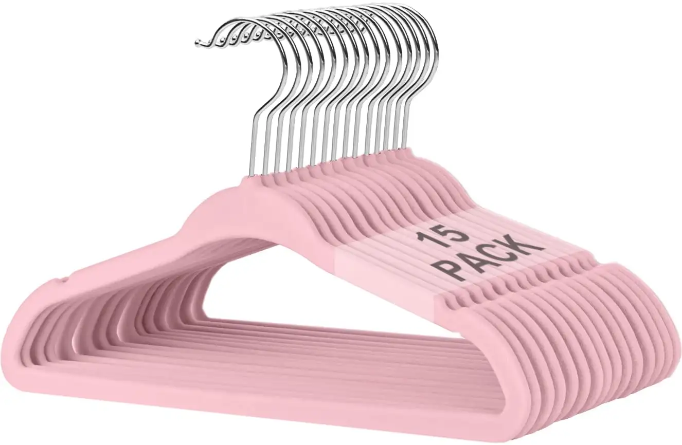 Kids velvet hangers, 11 inches, non-slip design for infant and toddler clothes, 50-pack in black. Ideal for organized clos...