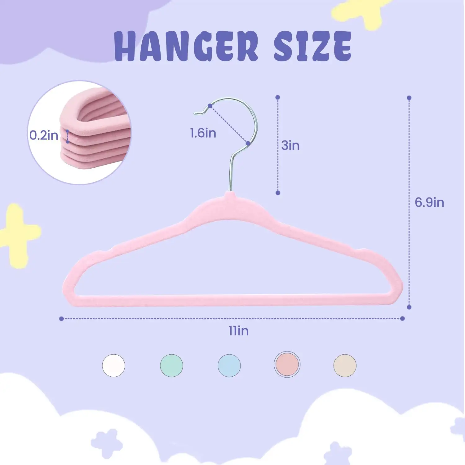Kids velvet hangers, 11 inches, non-slip design, ideal for infant and toddler clothes, black, 50-pack.