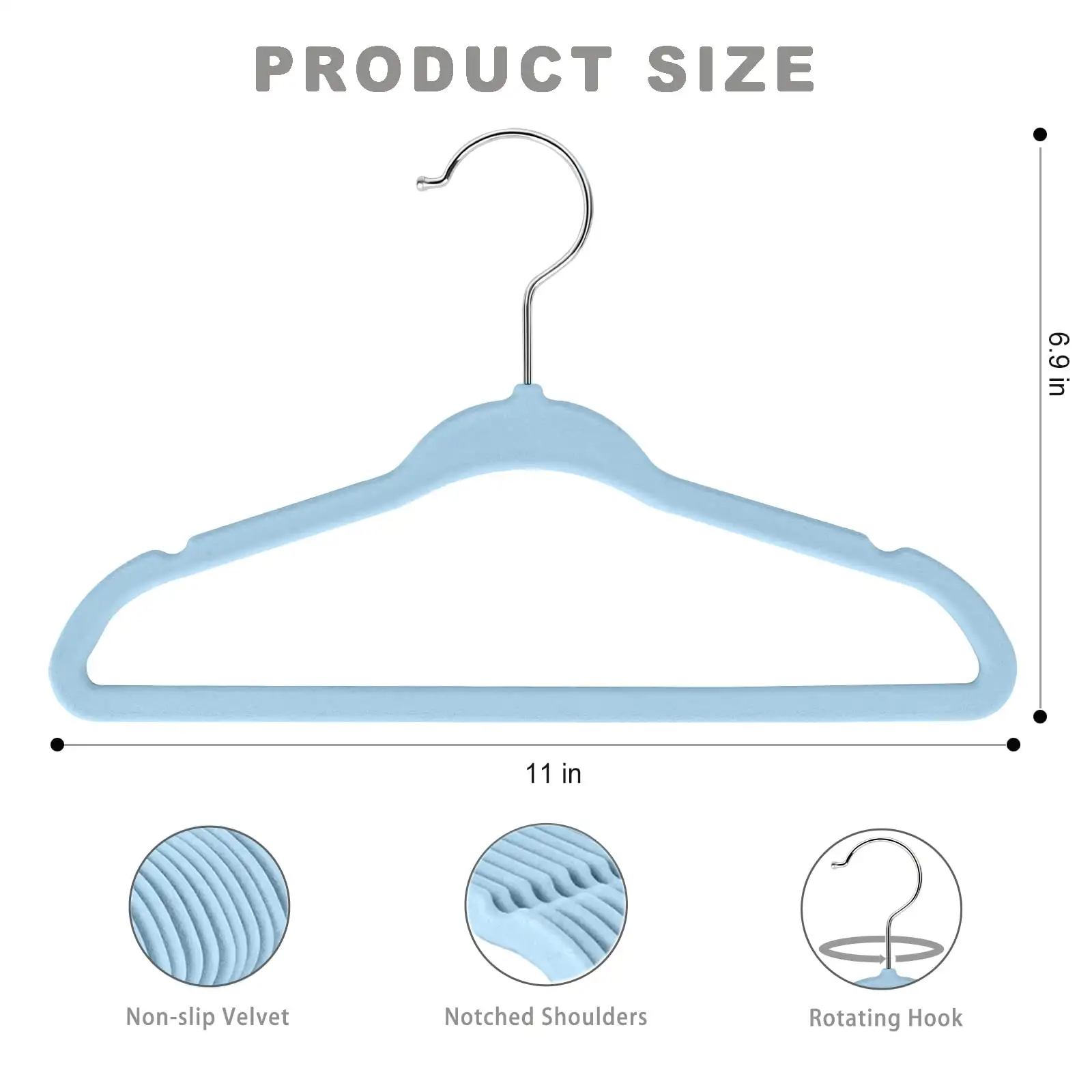 Kids 11-inch black velvet hangers, non-slip design, perfect for infant and toddler clothes, 50-pack for organized storage.