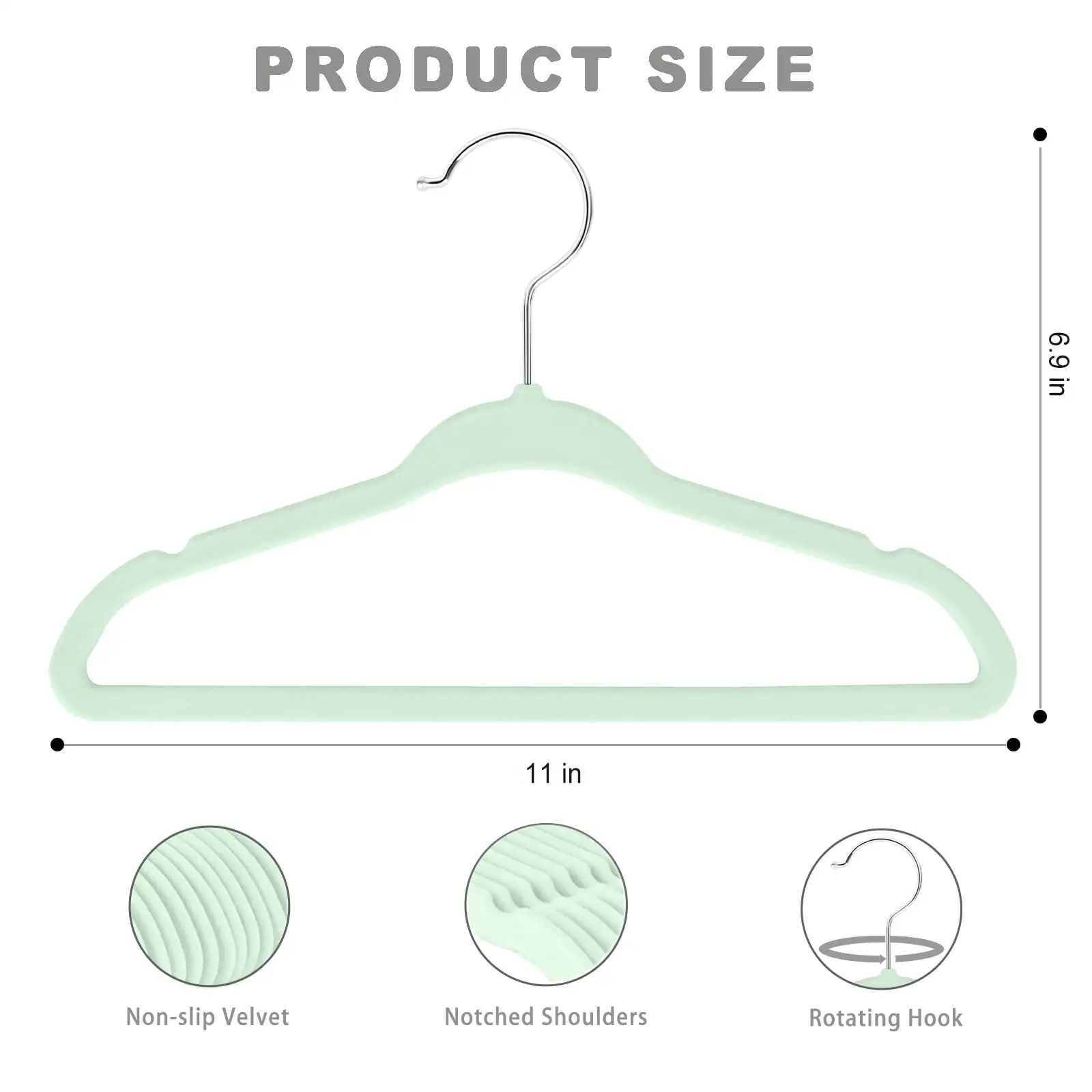 Kids velvet hangers 11 inches, non-slip design for infant and toddler clothes, pack of 50 in black.