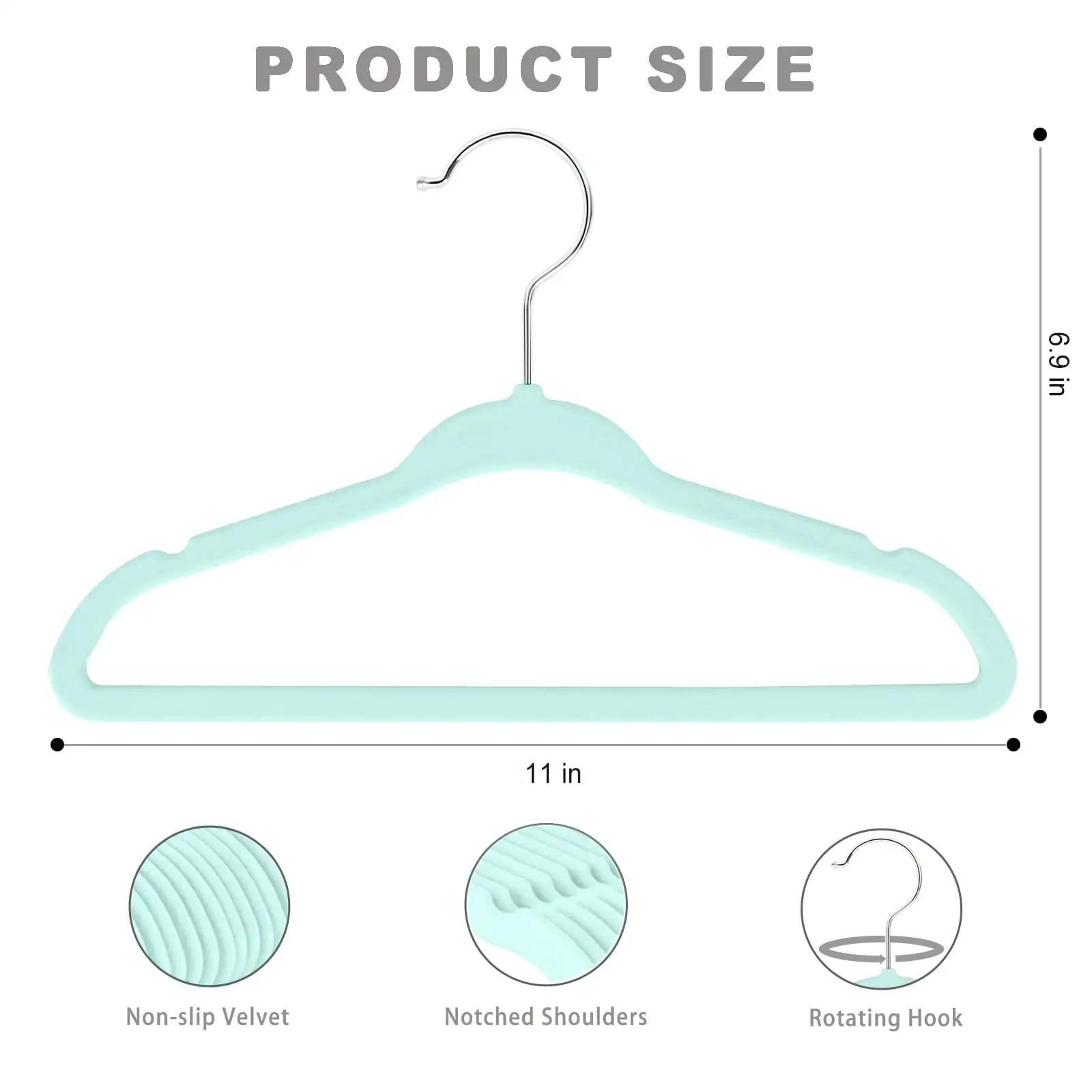 Kids velvet hangers 11 inches, non-slip design for infant/toddler clothes, 50-pack in black for organized storage.