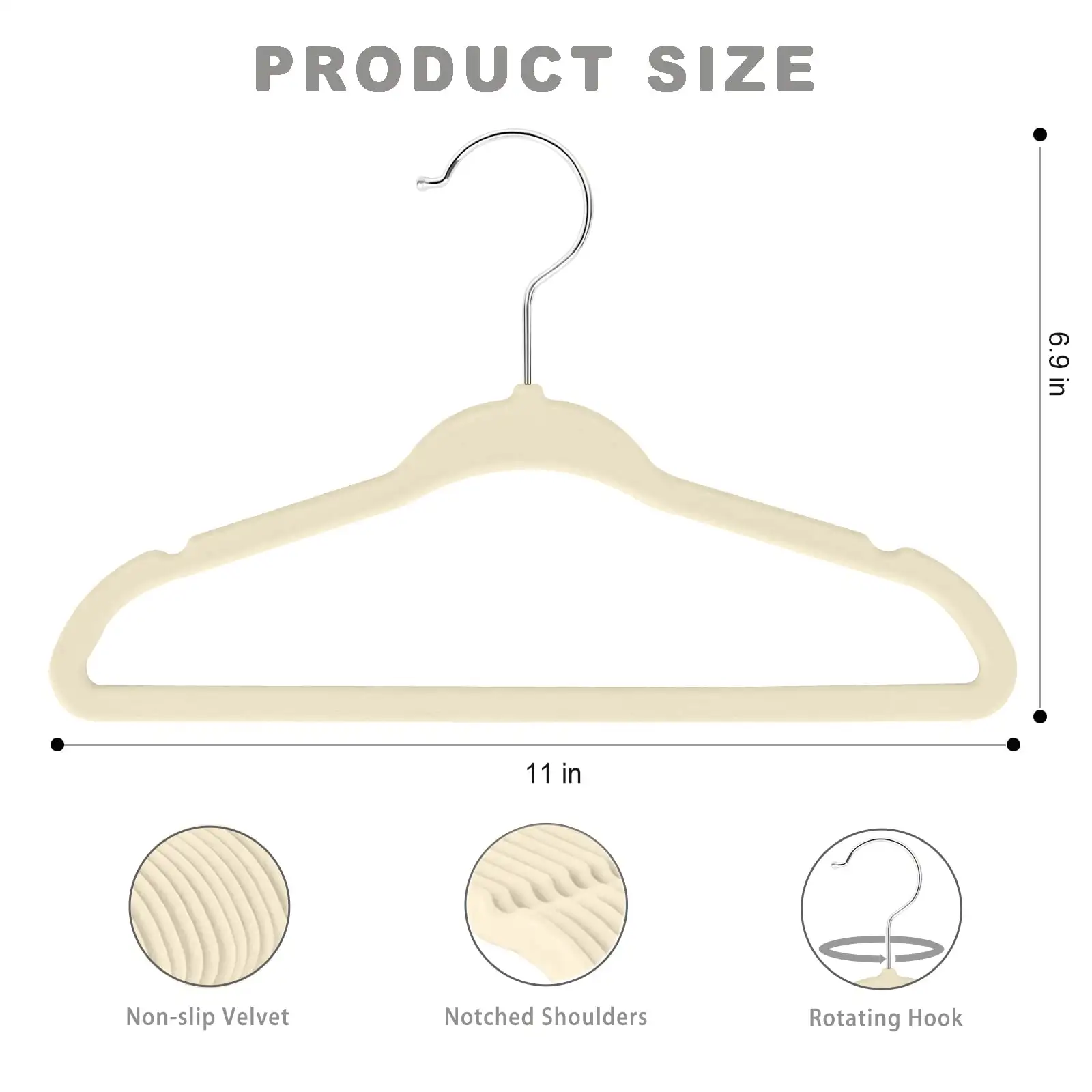 Kids velvet hangers, 11 inches, non-slip design for infant/toddler clothes, 50-pack in black, perfect for organized closets.