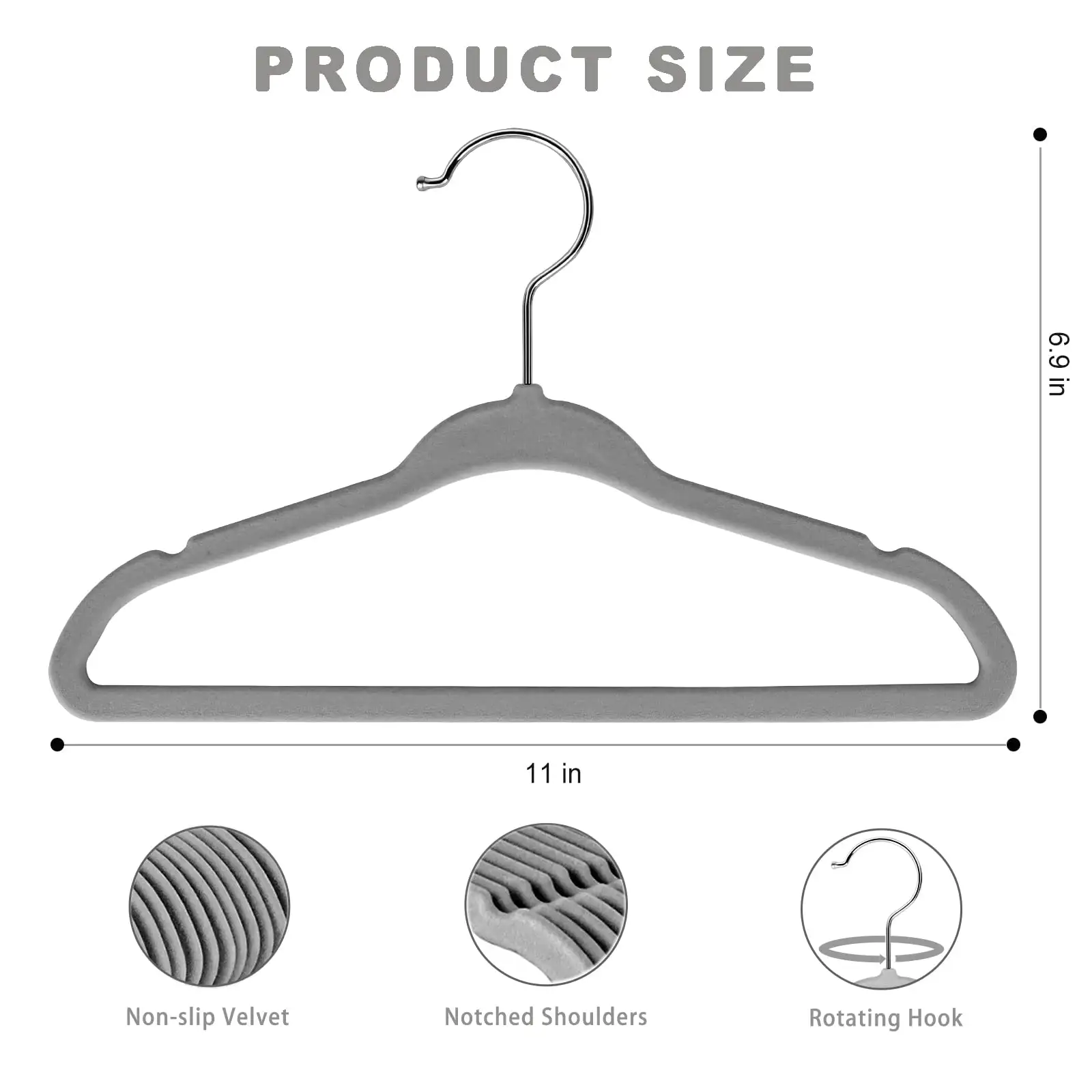 Kids velvet hangers, 11 inches, non-slip design, perfect for infant and toddler clothes, bulk pack of 50, black.