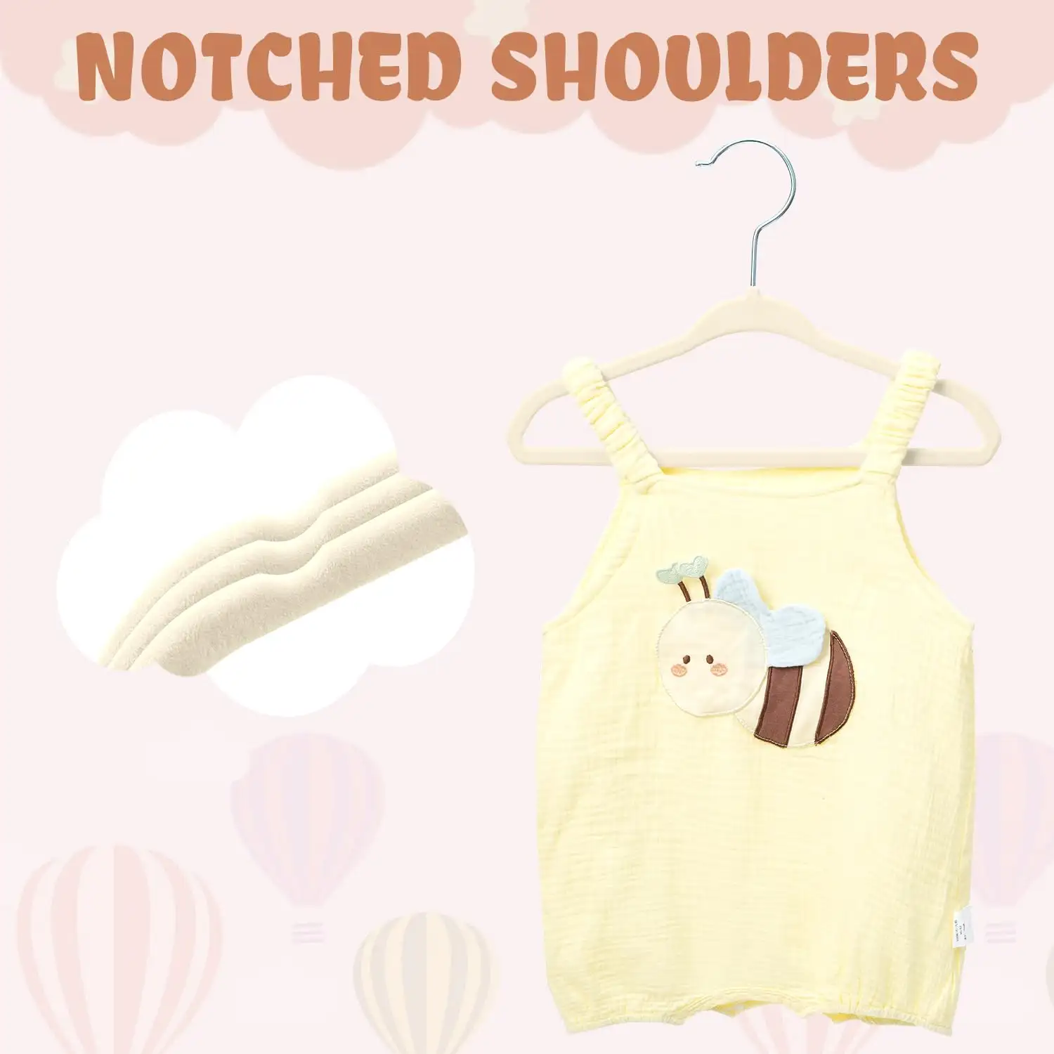 Kids velvet hangers, 11 inches, non-slip design for infant/toddler clothes, black, 50-pack for organized storage.