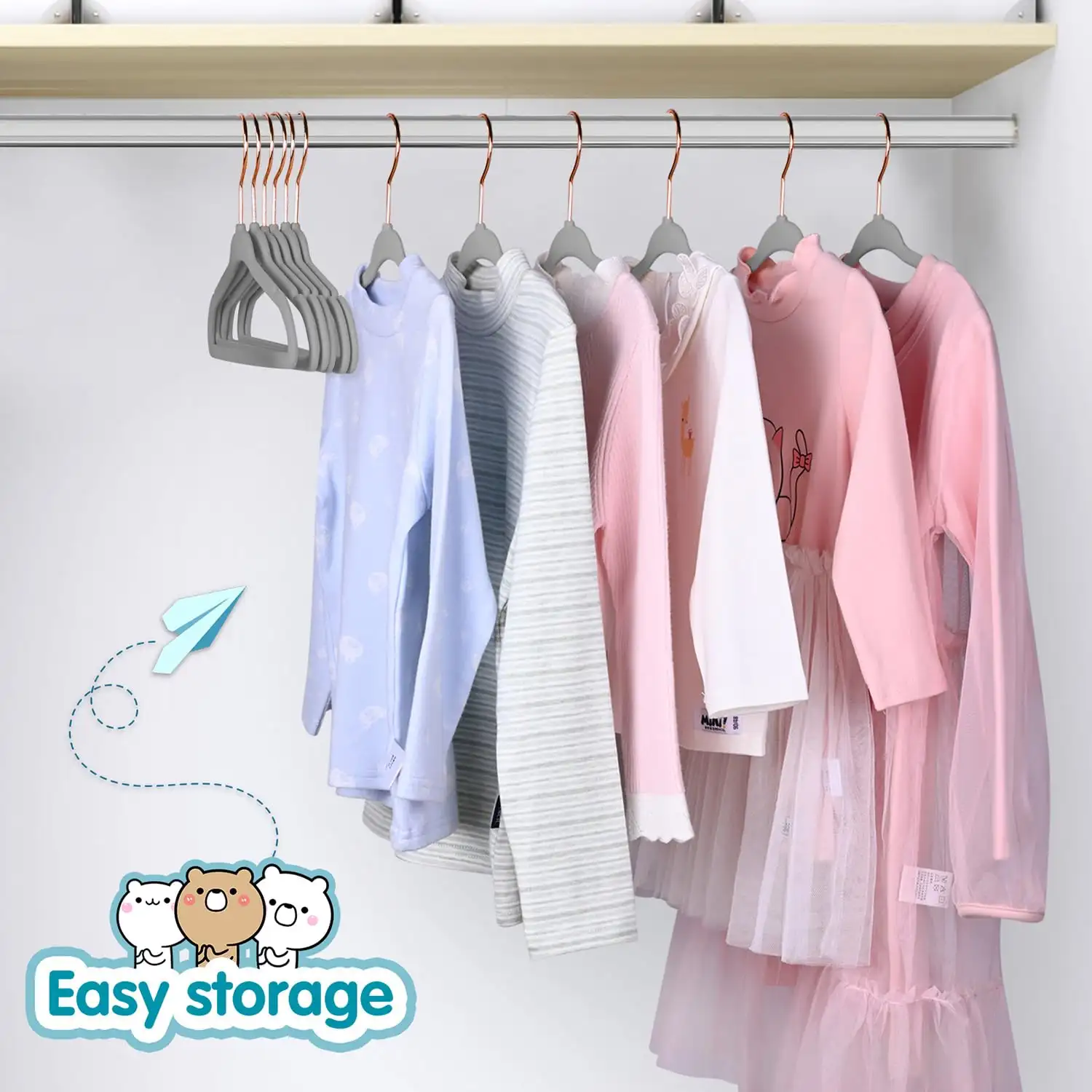 Kids velvet hangers, 11 inches, non-slip design, perfect for infant/toddler clothes, black, 50 pack.