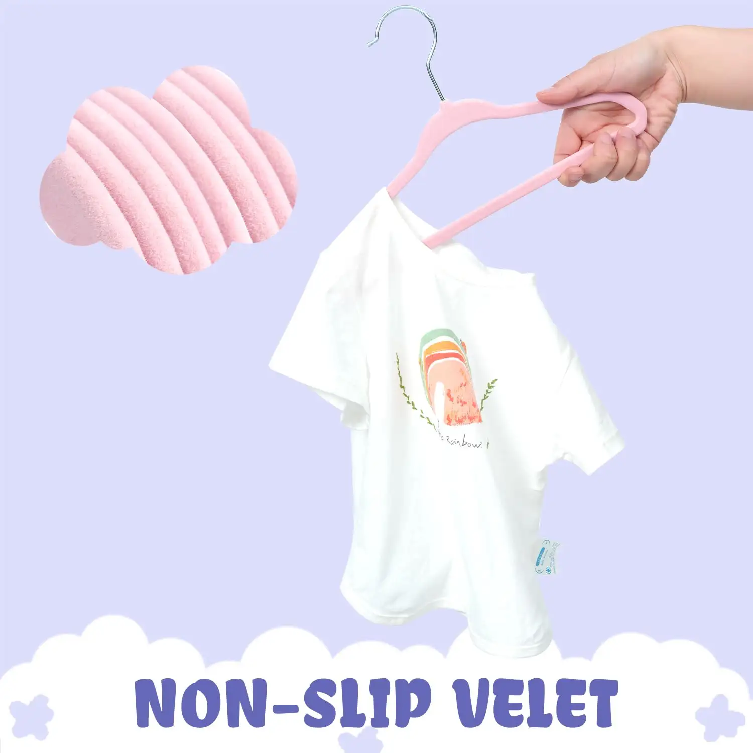 Kids velvet hangers, 11 inches, non-slip design, perfect for infant and toddler clothes, pack of 50 in black.