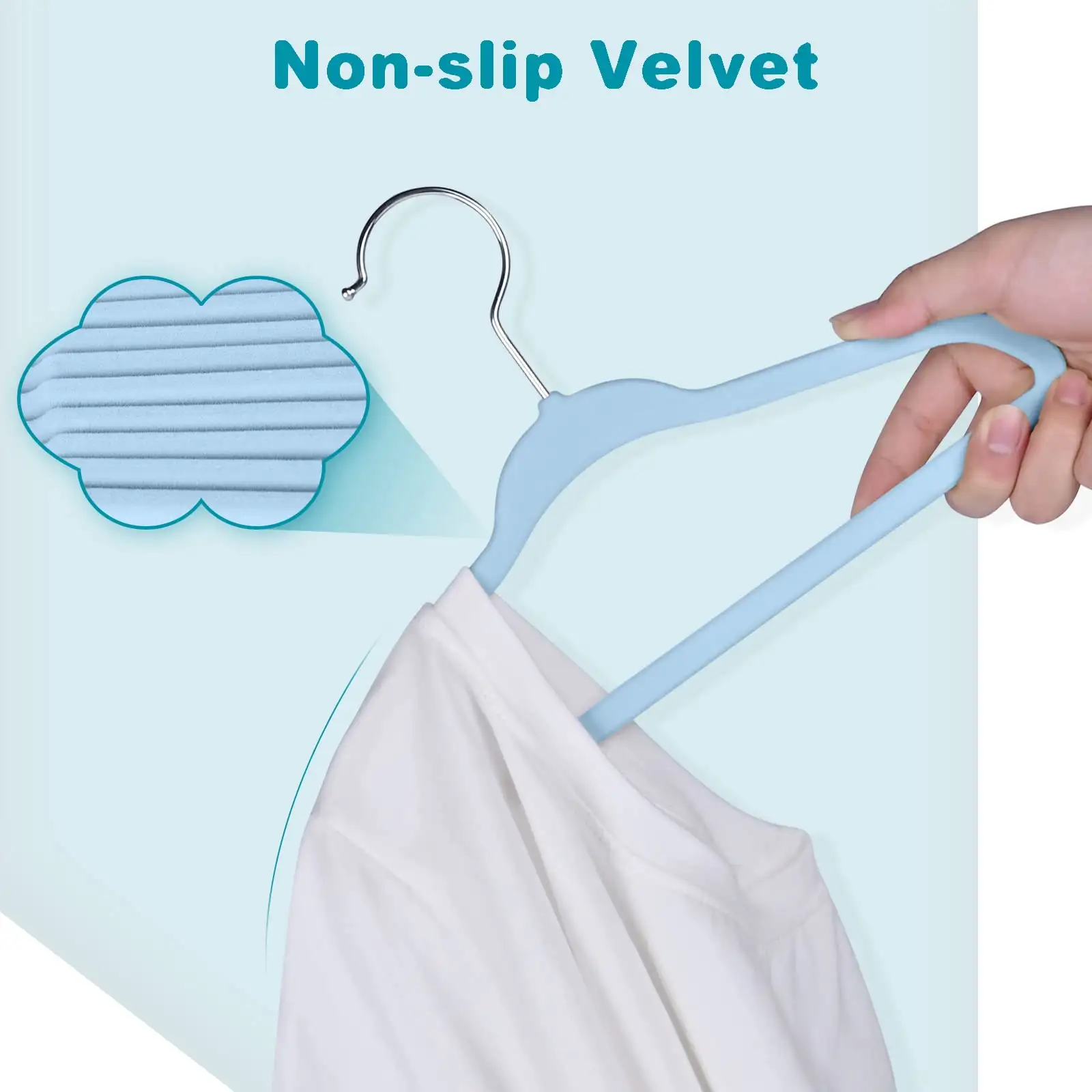 Kids velvet hangers, 11 inches, non-slip design, perfect for infant/toddler clothes, 50-pack in black.