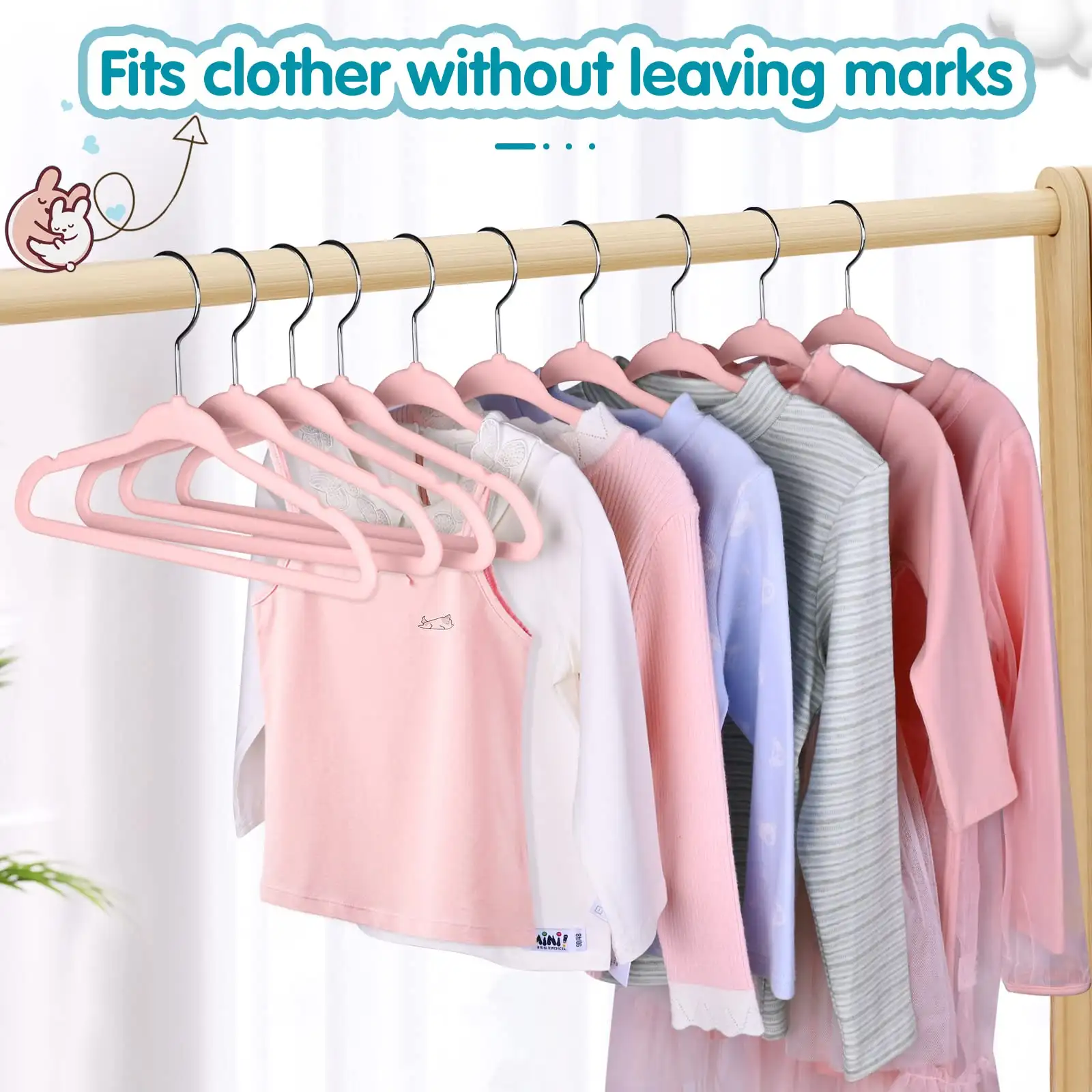 Non-slip kids velvet hangers, 11 inches, perfect for toddler clothes, durable and stylish hangers for infants.
