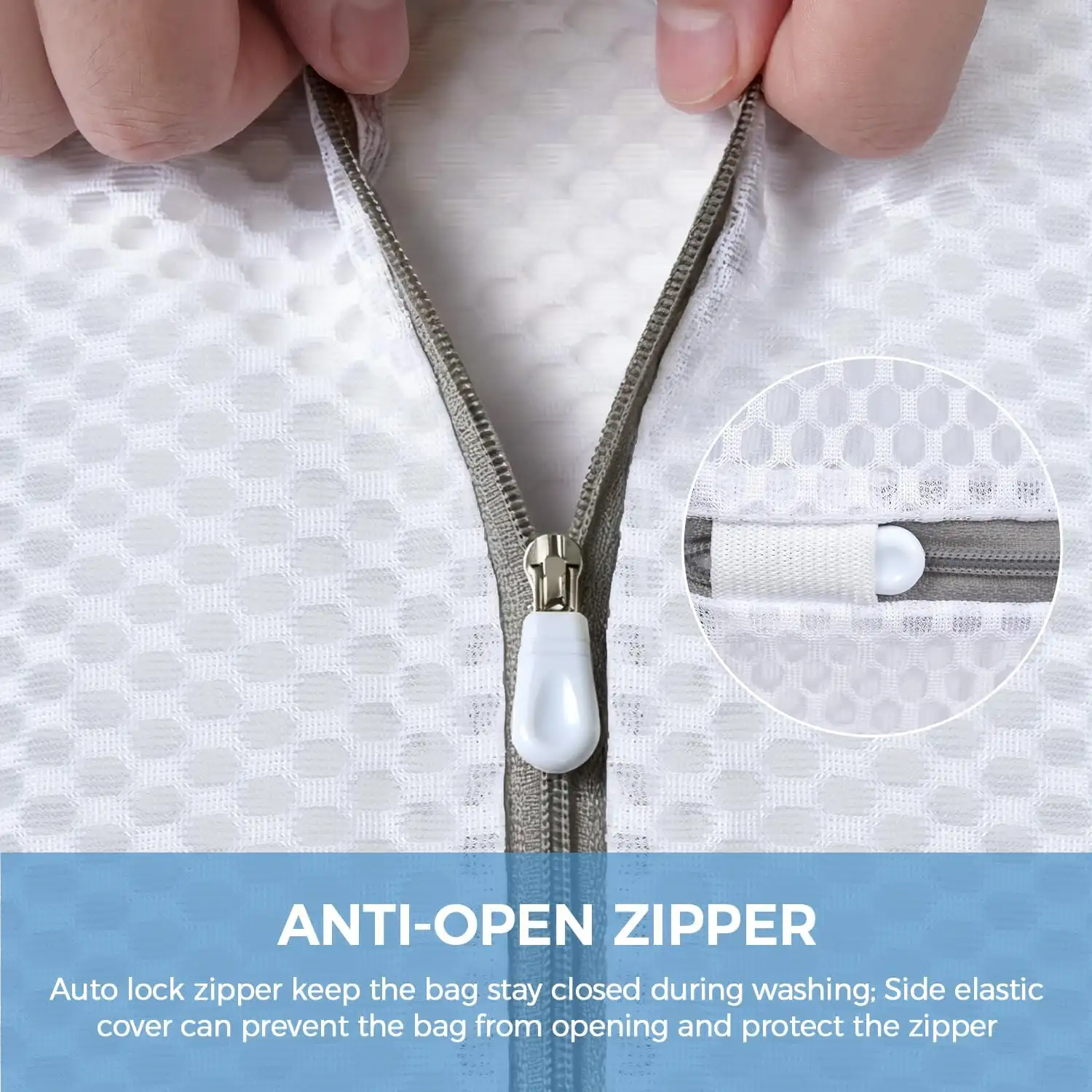 Mesh laundry bag for washing intimates, lingerie, and delicates; protects fabrics and maintains shape during wash.