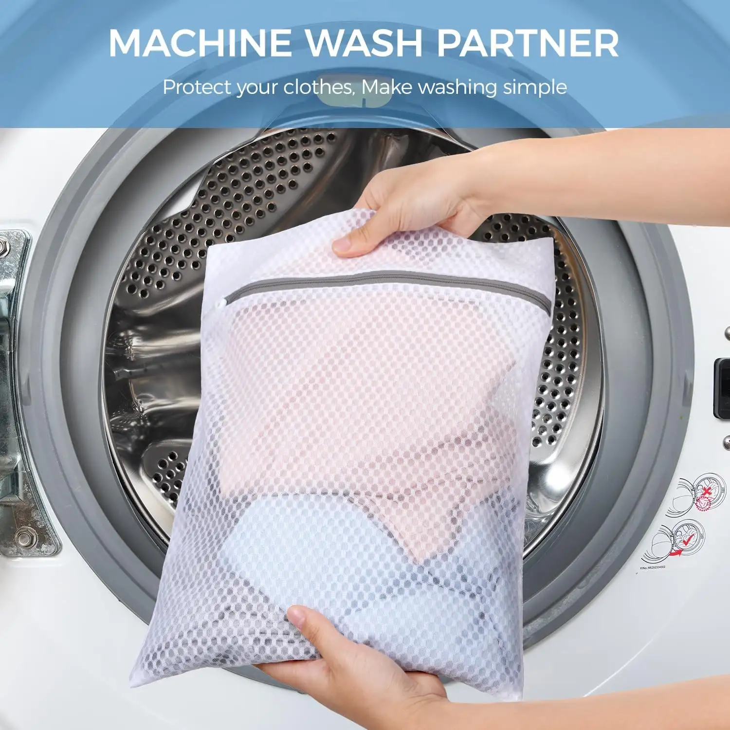 Mesh laundry bag for washing intimates and delicates, breathable design protects lingerie and fine fabrics during wash.