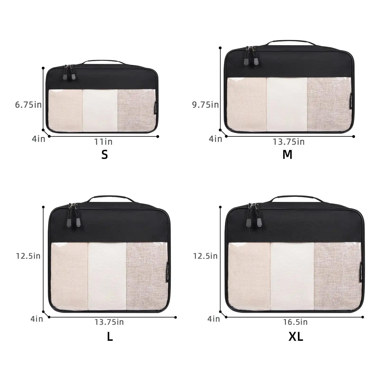 Beige BAGAIL packing cubes set (4) for travel organization, clear design for easy access in luggage and suitcase.