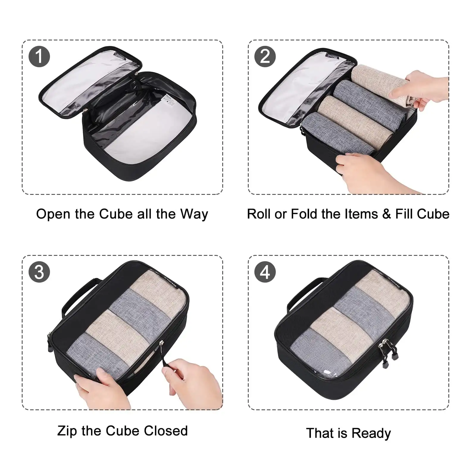 BAGAIL beige packing cubes set of 4 for travel organization, clear design for luggage accessories and suitcase storage.