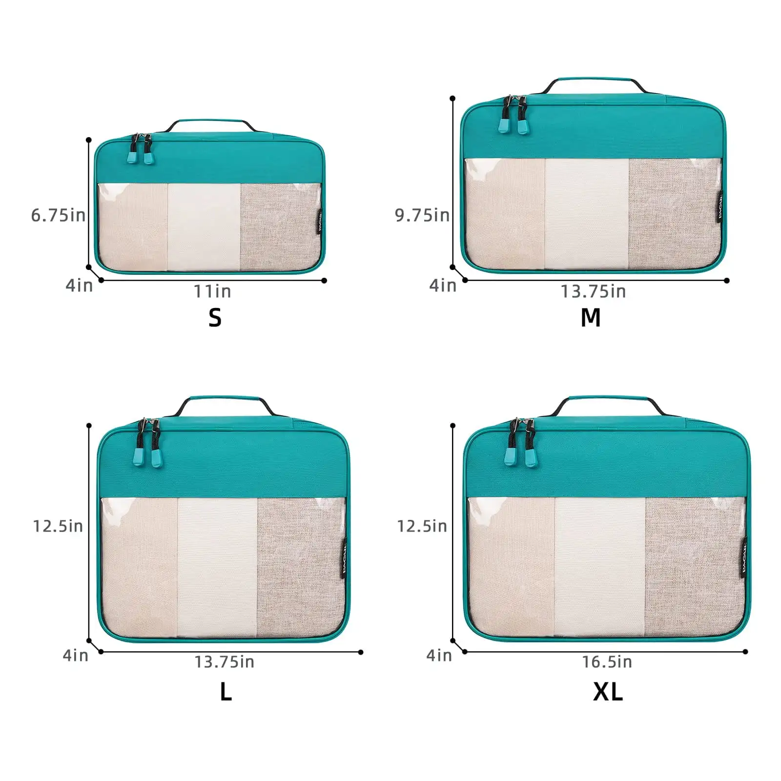 BAGAIL beige packing cubes set for travel organization, clear design for luggage accessories, includes 4 durable storage b...