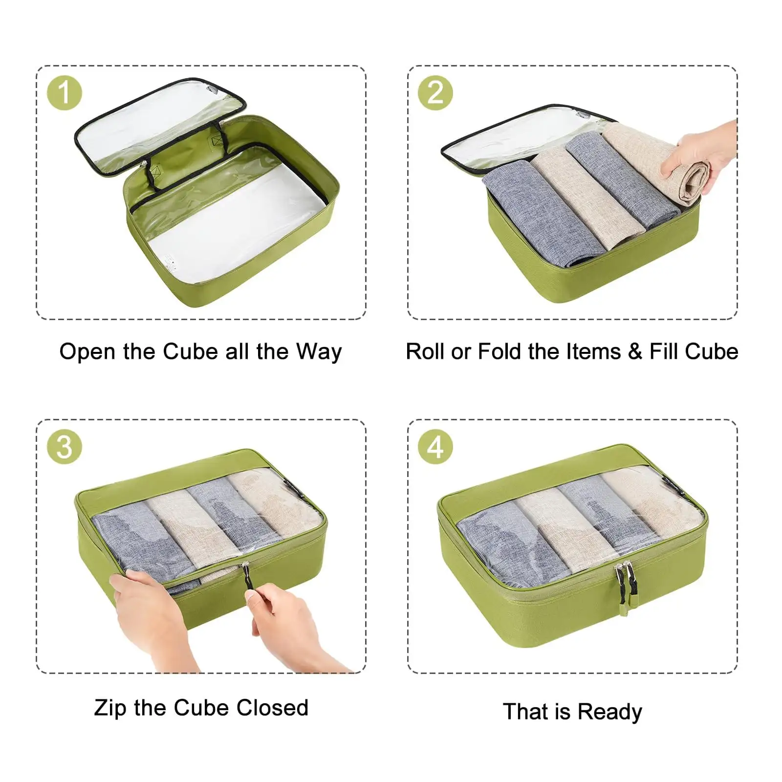 Beige BAGAIL packing cubes set for travel organization, clear design, perfect for luggage accessories, 4-piece set.