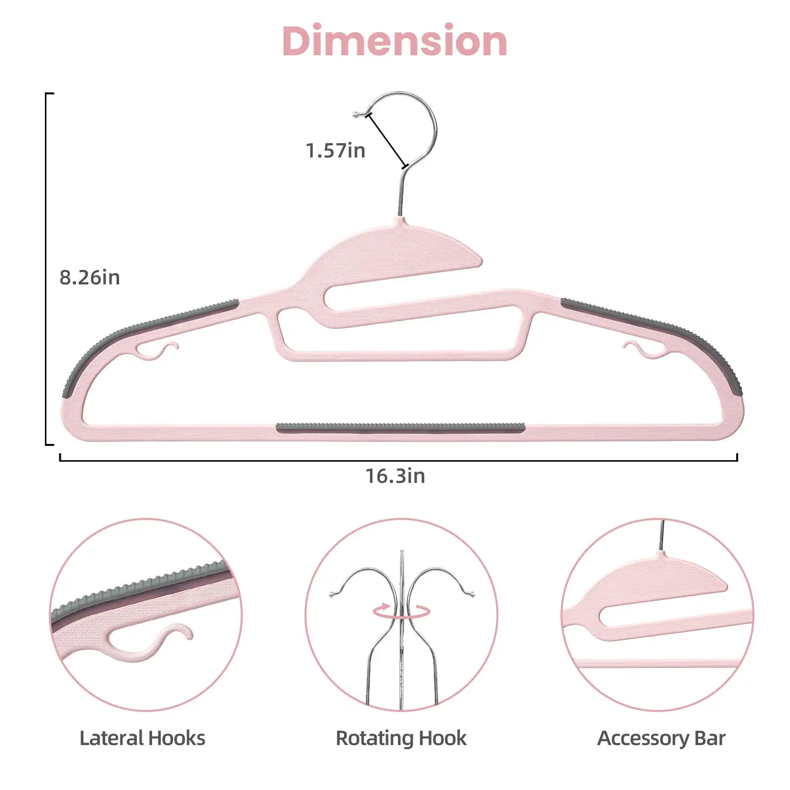 Plastic hangers 50 pack with non-slip design, 360° swivel hook, space-saving organizer for closet, beige S-shaped.
