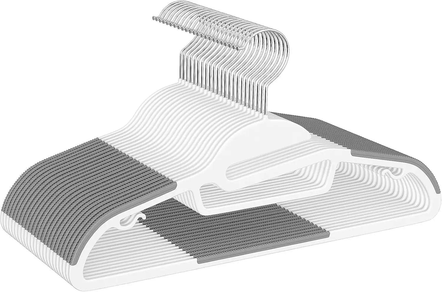 Non-slip plastic hangers, 50 pack, 0.2" thick, 360° swivel hook, ideal space-saving closet organizer.