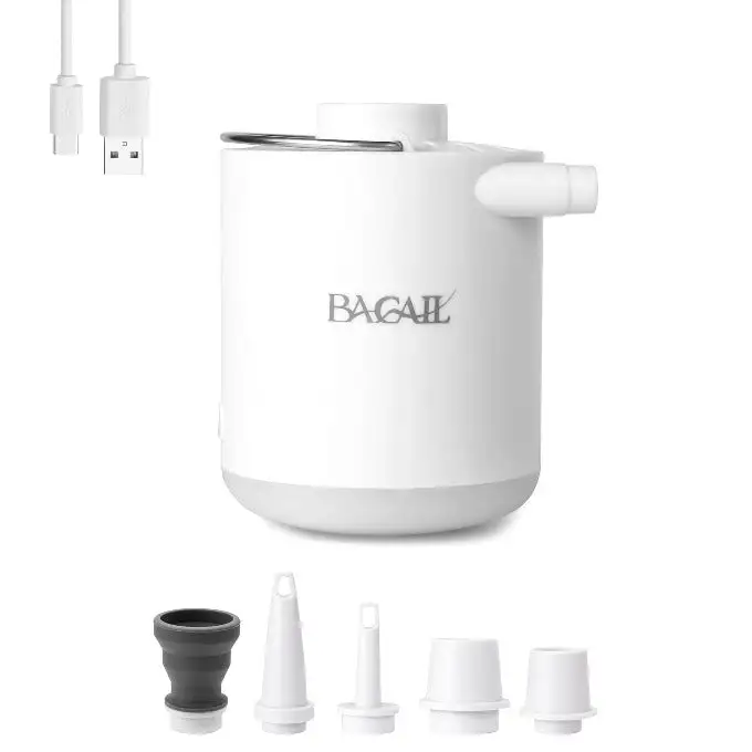 BAGAIL portable vacuum pump with light, 1300mAh battery, ideal for vacuum compression bags and inflating pool floats.