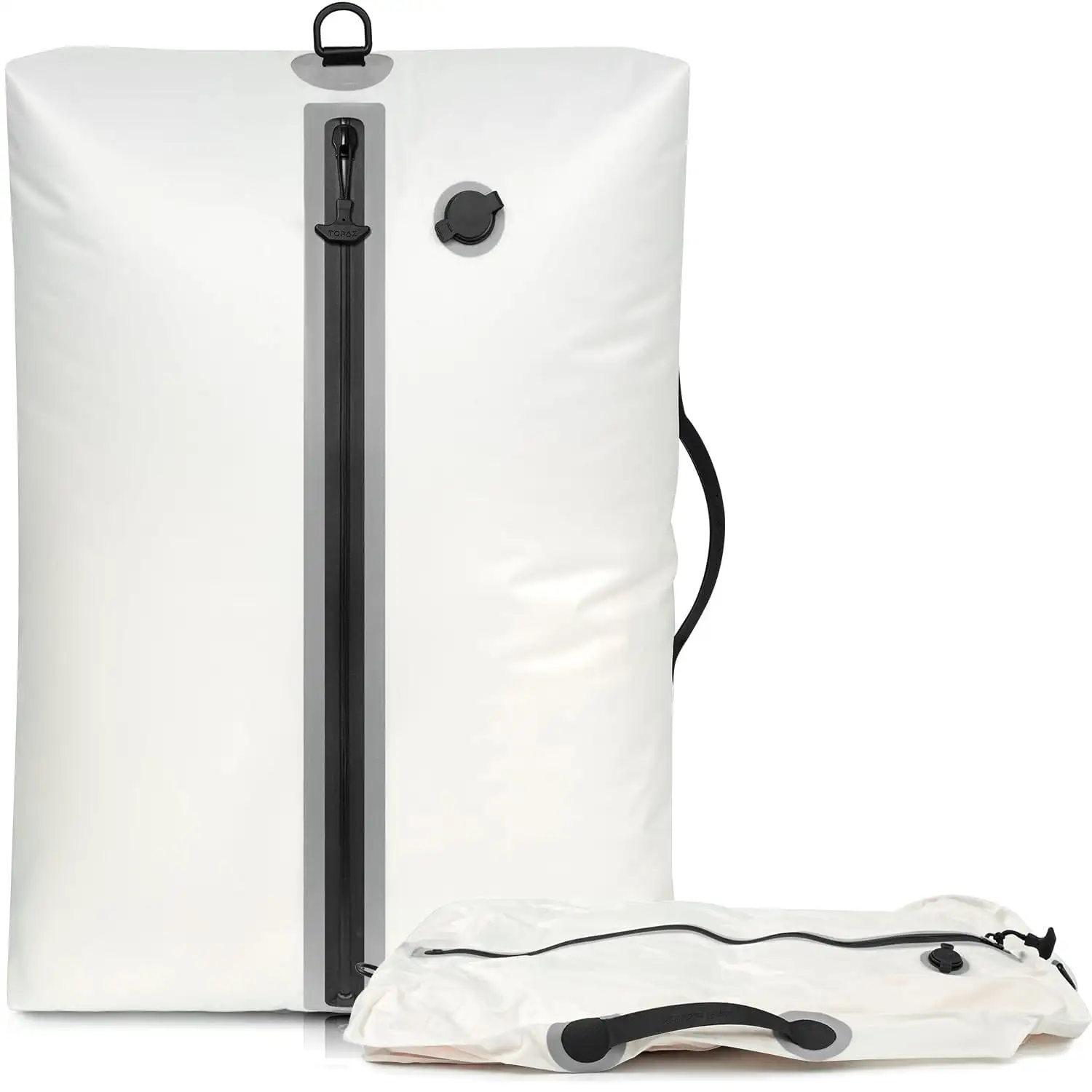 BAGAIL Extra Large Beige TPU Vacuum Bag, reusable with waterproof zipper, ideal for travel, suitcase, and backpack storage.